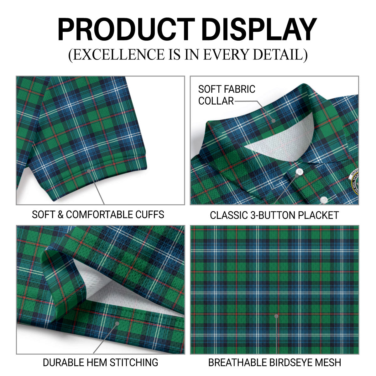 Urquhart Ancient Tartan Crest Birdseye Mesh Polo Shirt