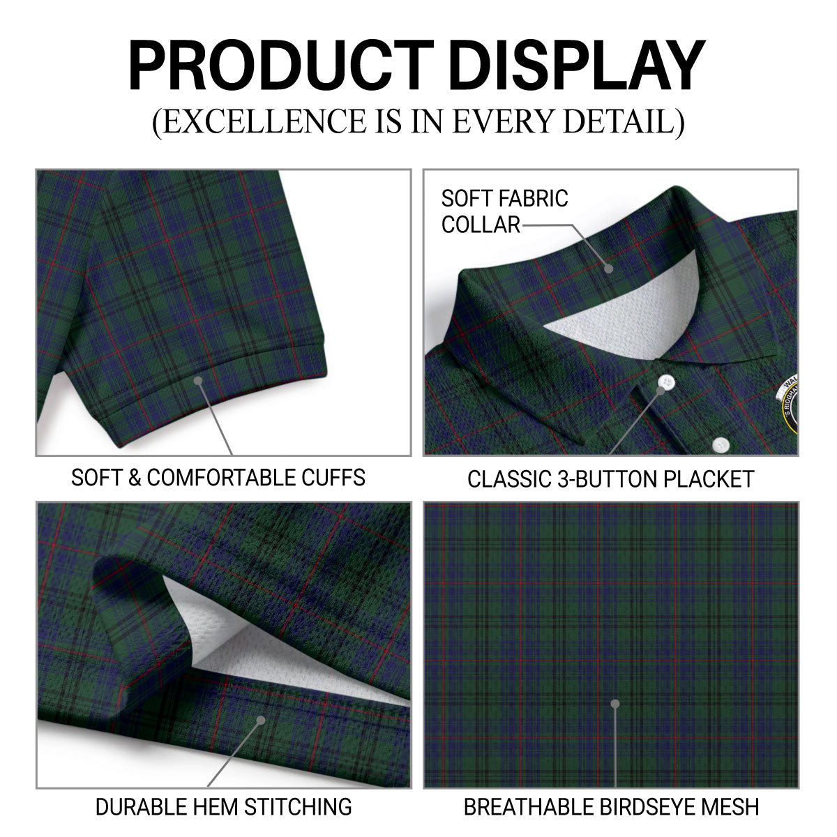 Walker Hunting Tartan Crest Birdseye Mesh Polo Shirt
