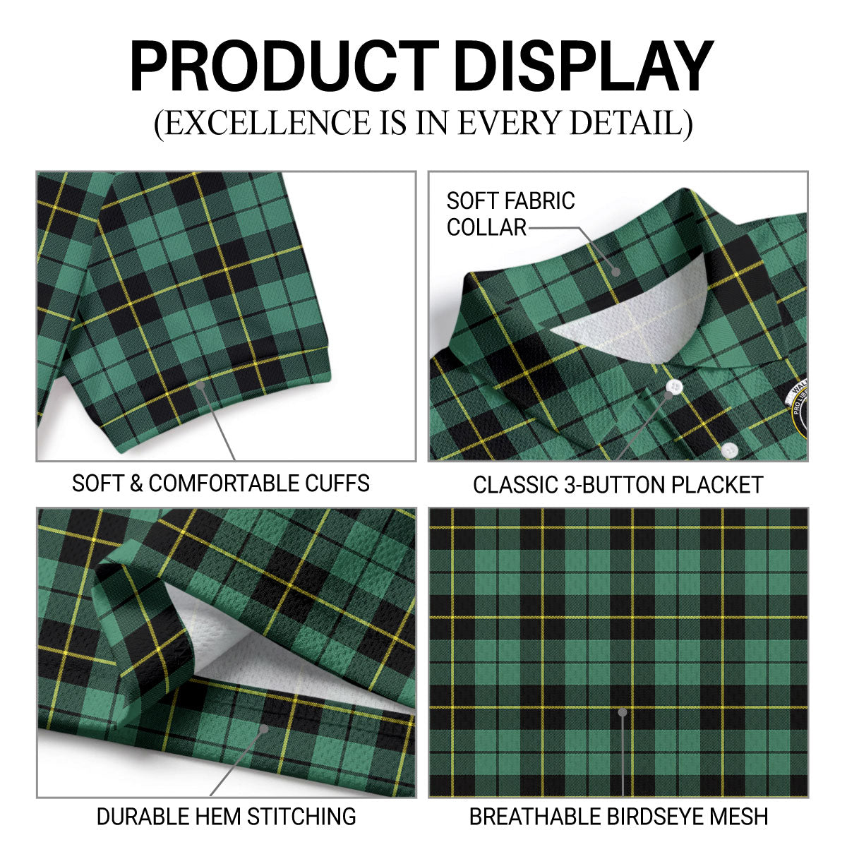 Wallace Hunting Ancient Tartan Crest Birdseye Mesh Polo Shirt