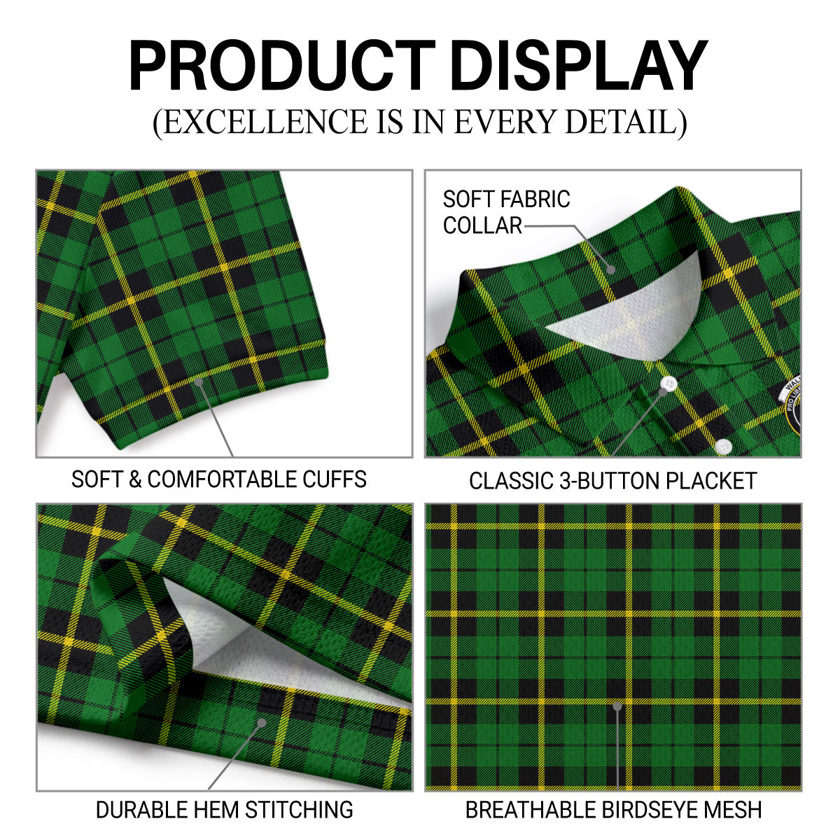 Wallace Hunting Modern Tartan Crest Birdseye Mesh Polo Shirt