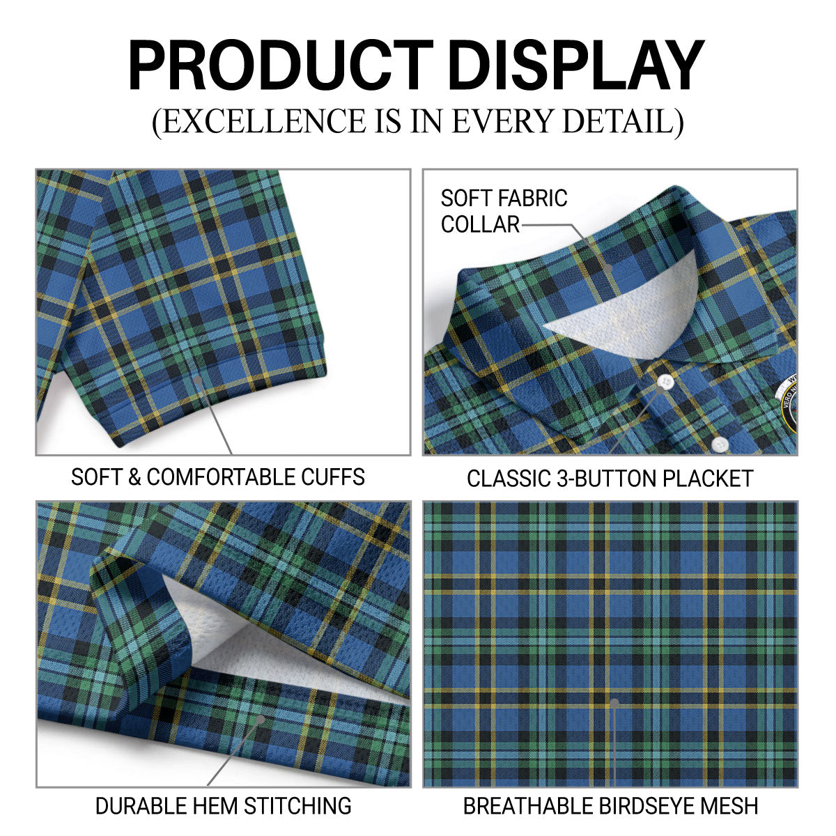 Weir Ancient Tartan Crest Birdseye Mesh Polo Shirt