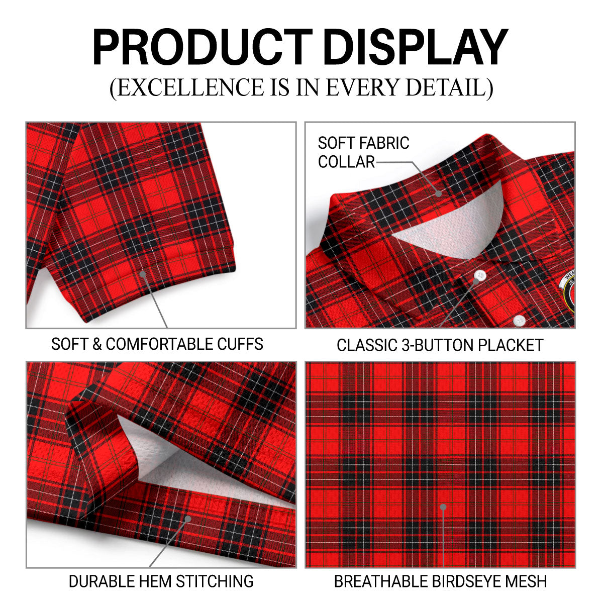 Wemyss Modern Tartan Crest Birdseye Mesh Polo Shirt