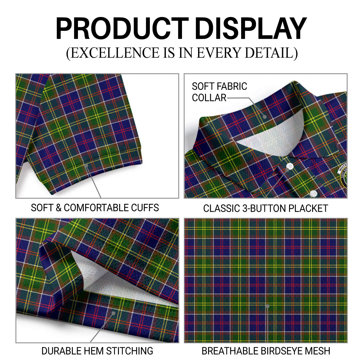 Whitefoord Tartan Crest Birdseye Mesh Polo Shirt