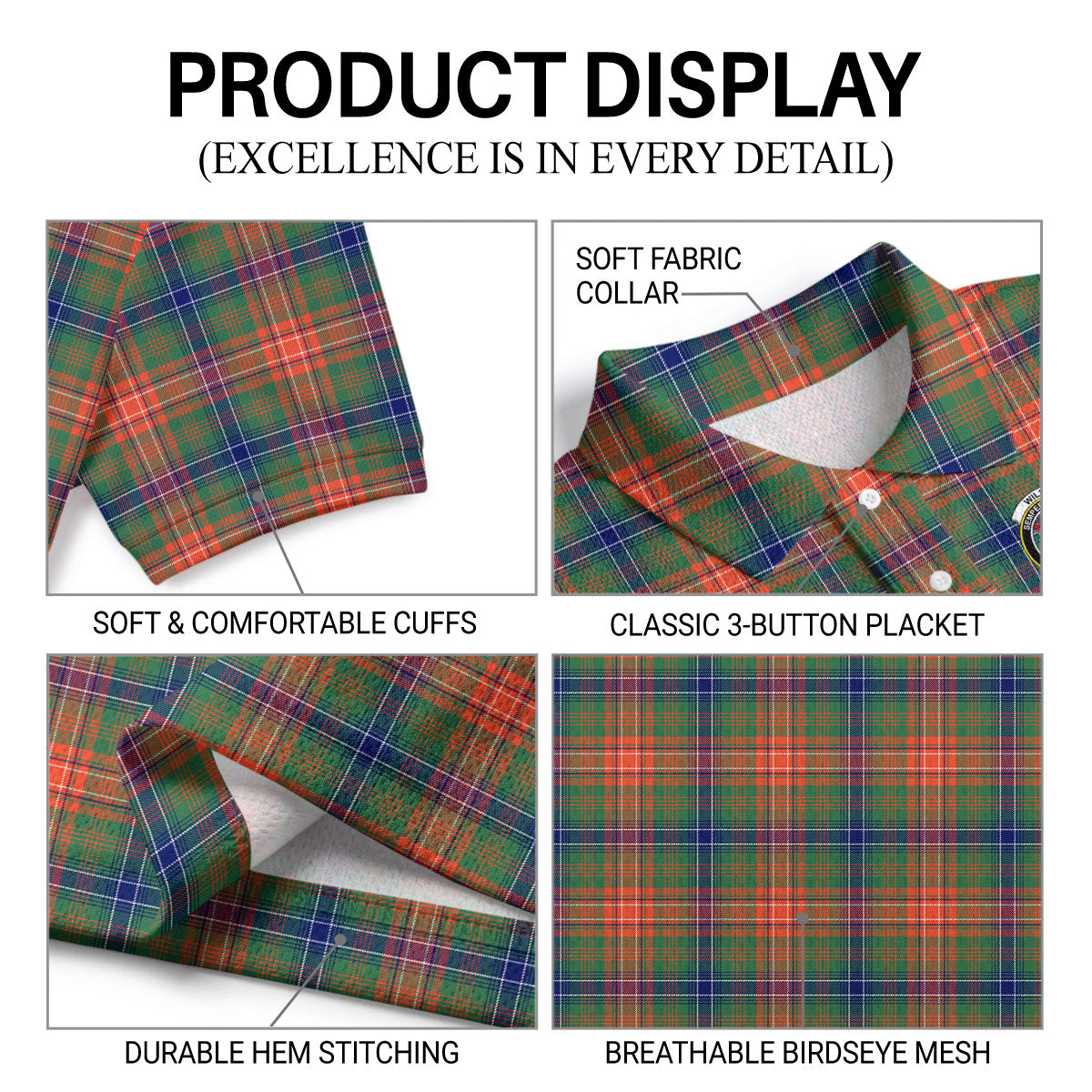 Wilson Ancient Tartan Crest Birdseye Mesh Polo Shirt
