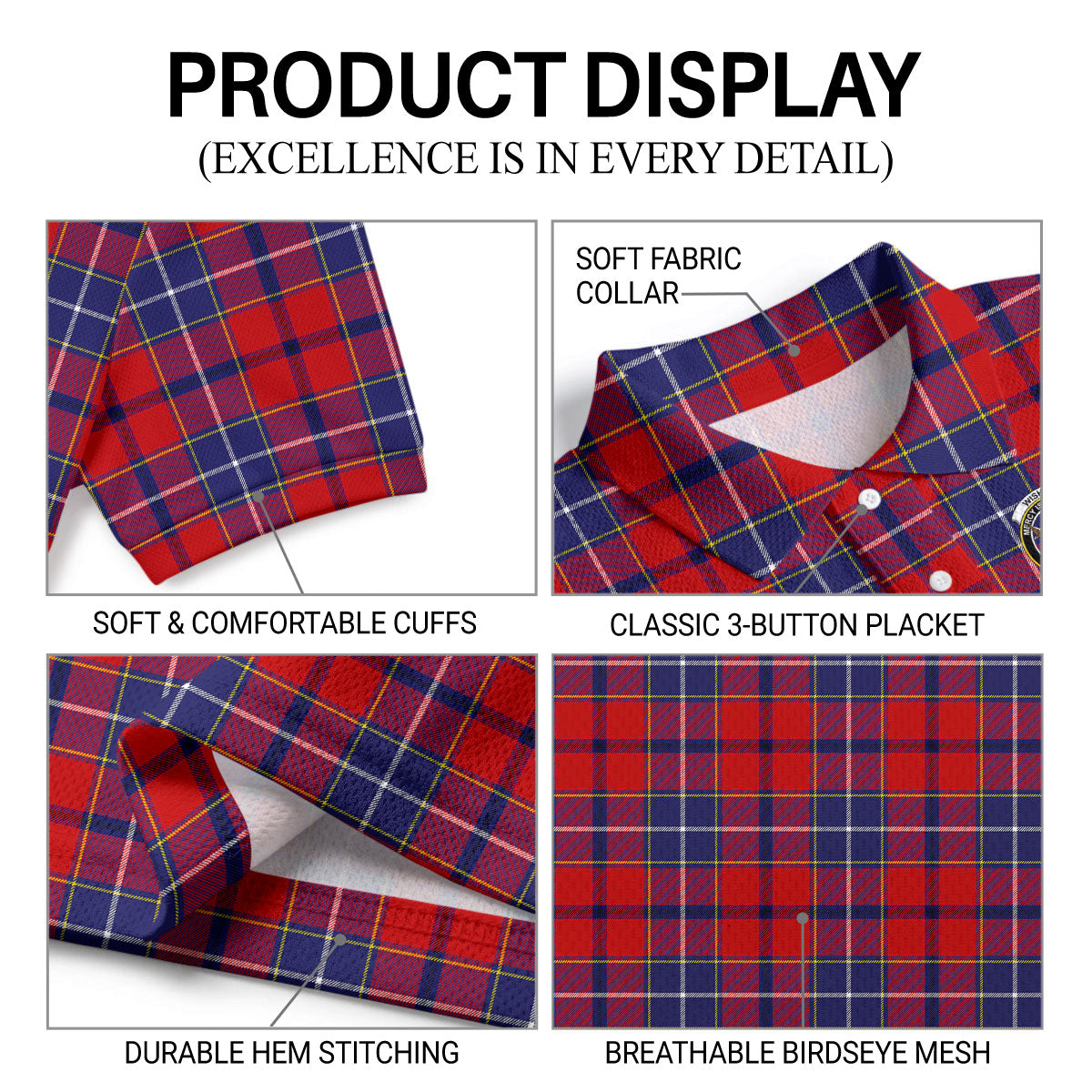Wishart Dress Tartan Crest Birdseye Mesh Polo Shirt