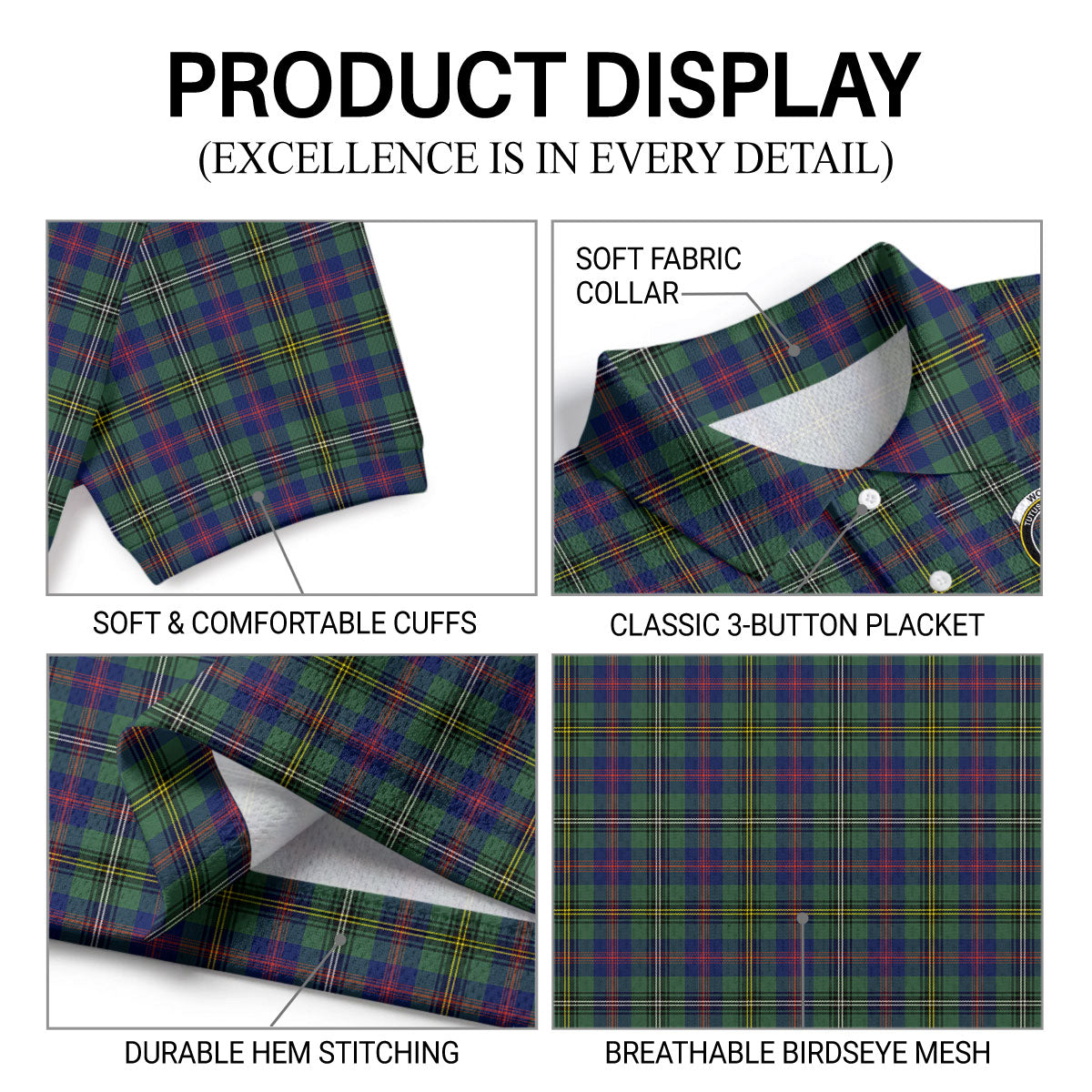 Wood Tartan Crest Birdseye Mesh Polo Shirt