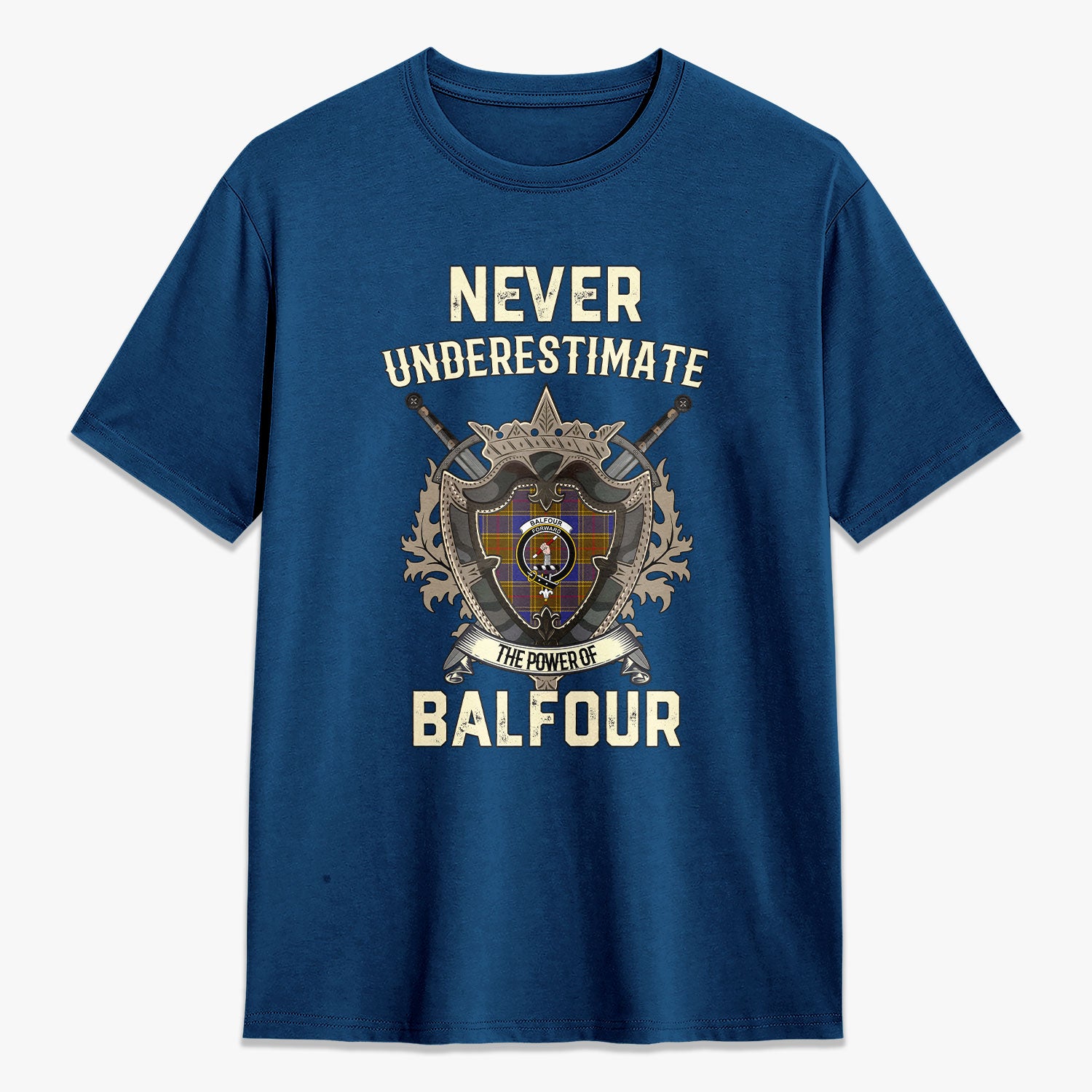 Balfour Modern Tartan Crest 2D T-shirt - Never Underestimate Style