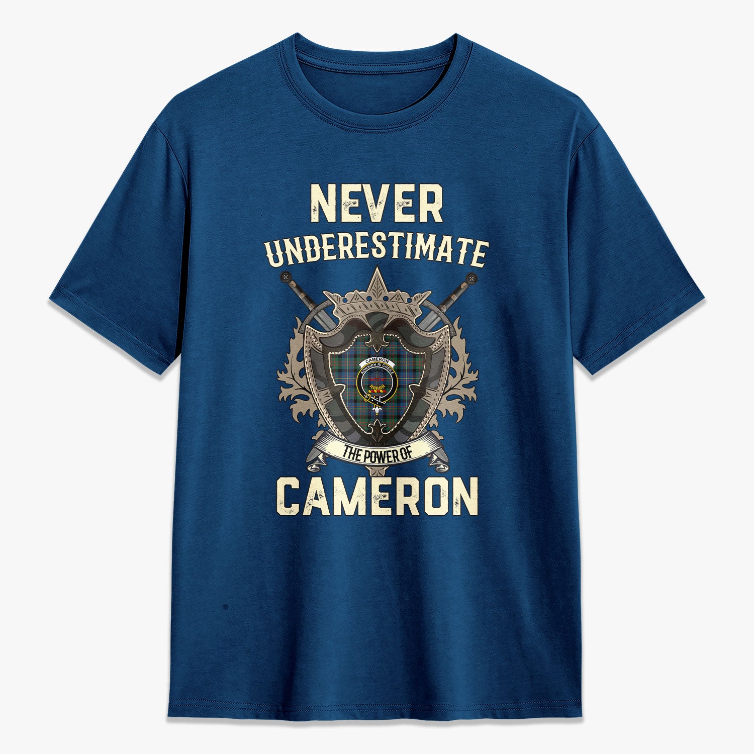 Cameron of Erracht Ancient Tartan Crest 2D T-shirt - Never Underestimate Style