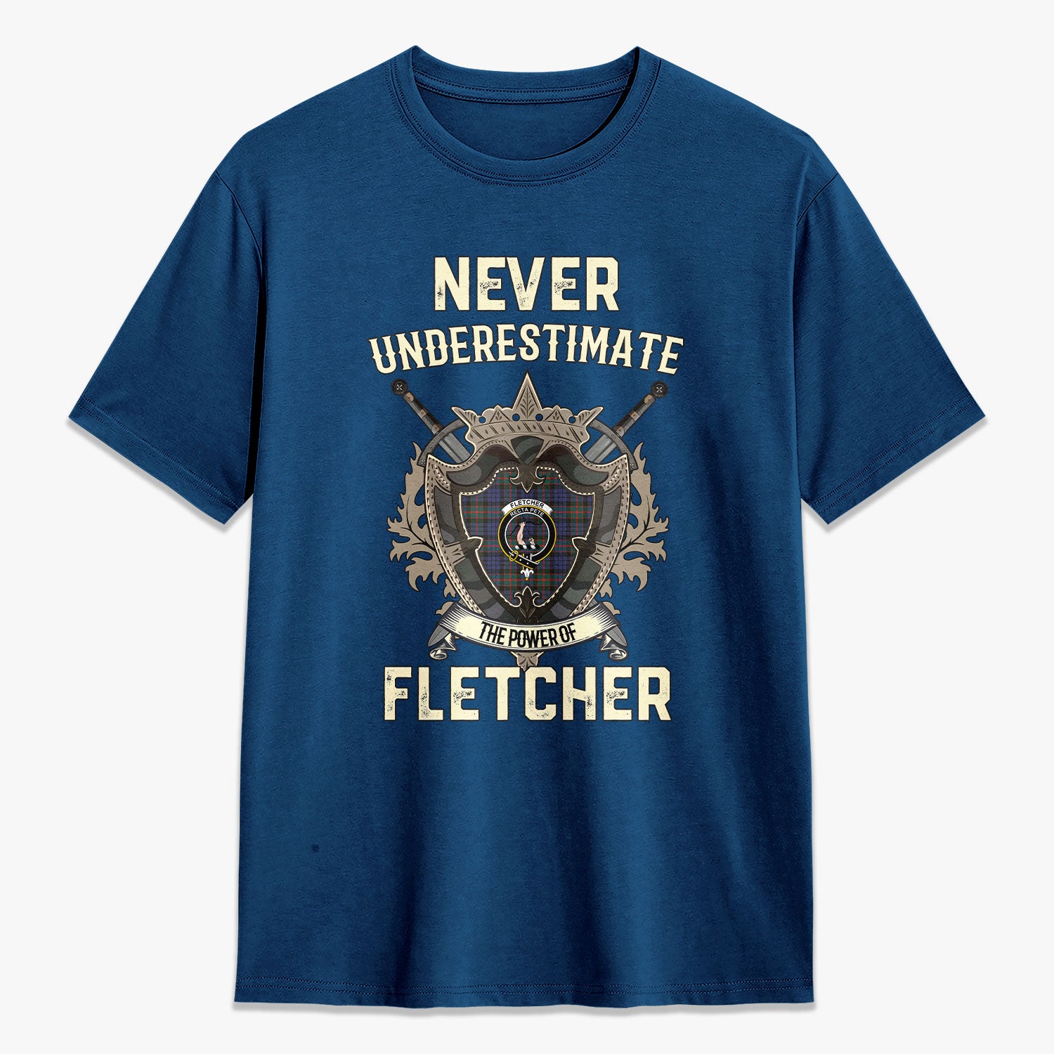 Fletcher of Dunans Tartan Crest 2D T-shirt - Never Underestimate Style