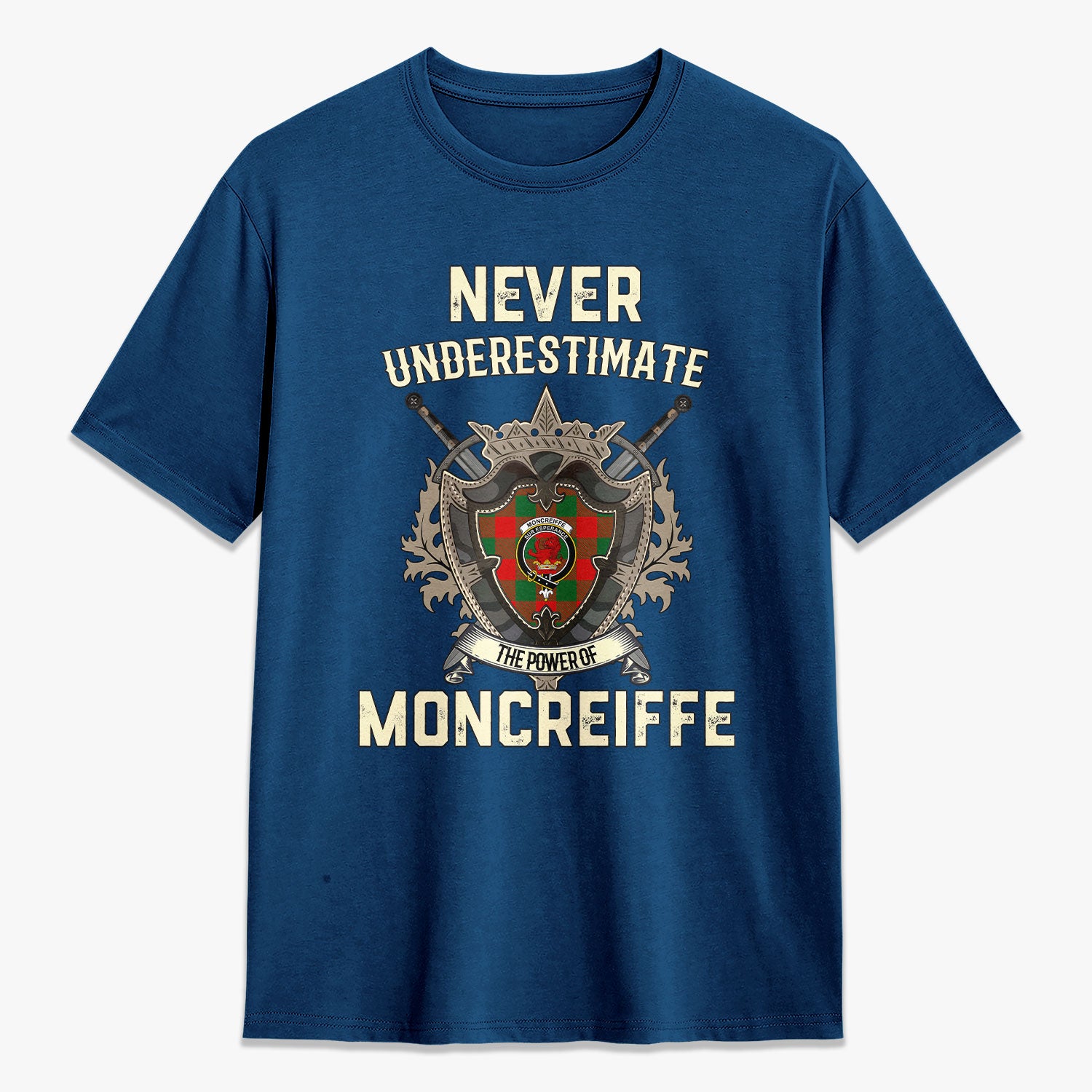 Moncreiffe (or Moncreiff) Tartan Crest 2D T-shirt - Never Underestimate Style