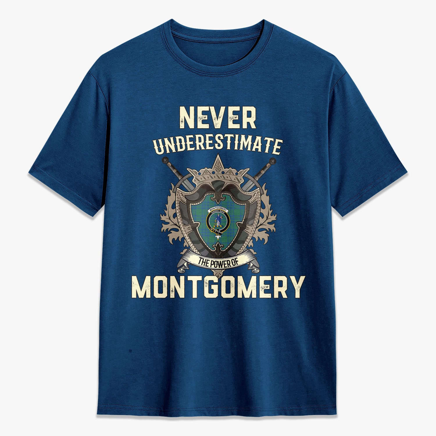 Montgomery Ancient Tartan Crest 2D T-shirt - Never Underestimate Style