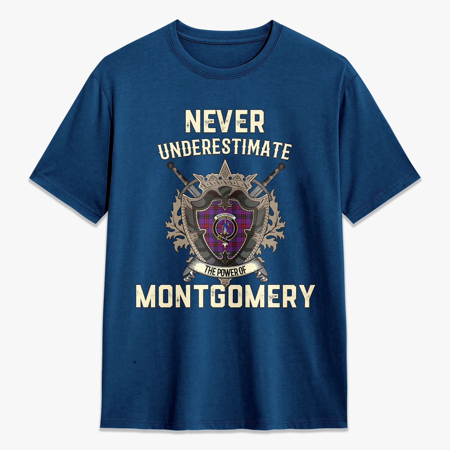 Montgomery Modern Tartan Crest 2D T-shirt - Never Underestimate Style