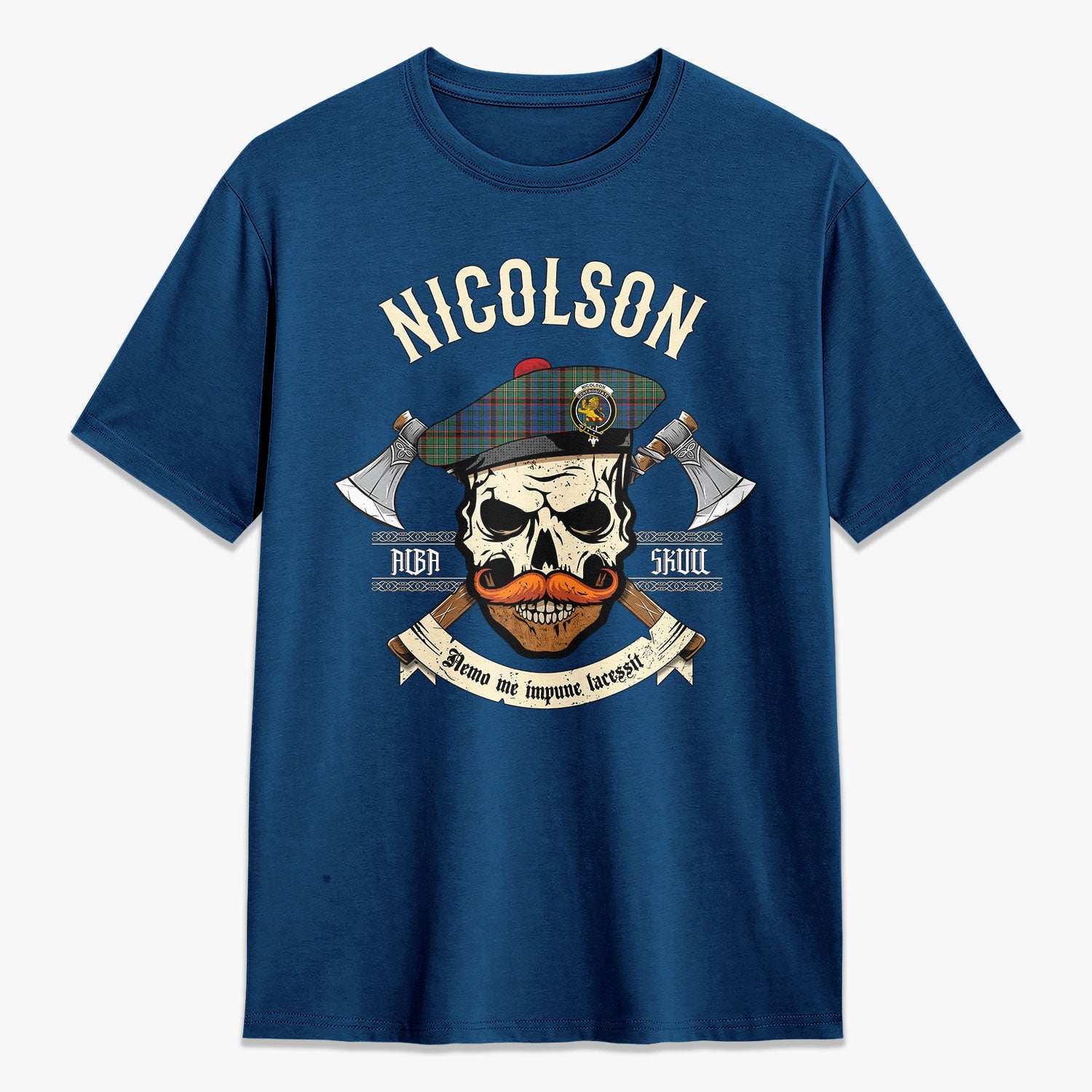 Nicolson Hunting Ancient Tartan Crest 2D T-shirt - Alba Skull Style