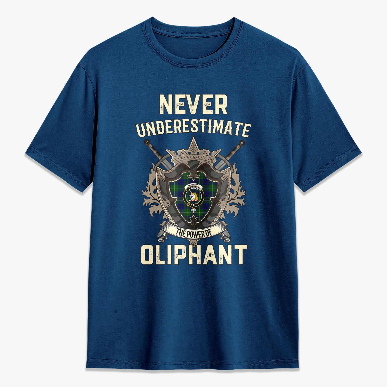 Oliphant Modern Tartan Crest 2D T-shirt - Never Underestimate Style