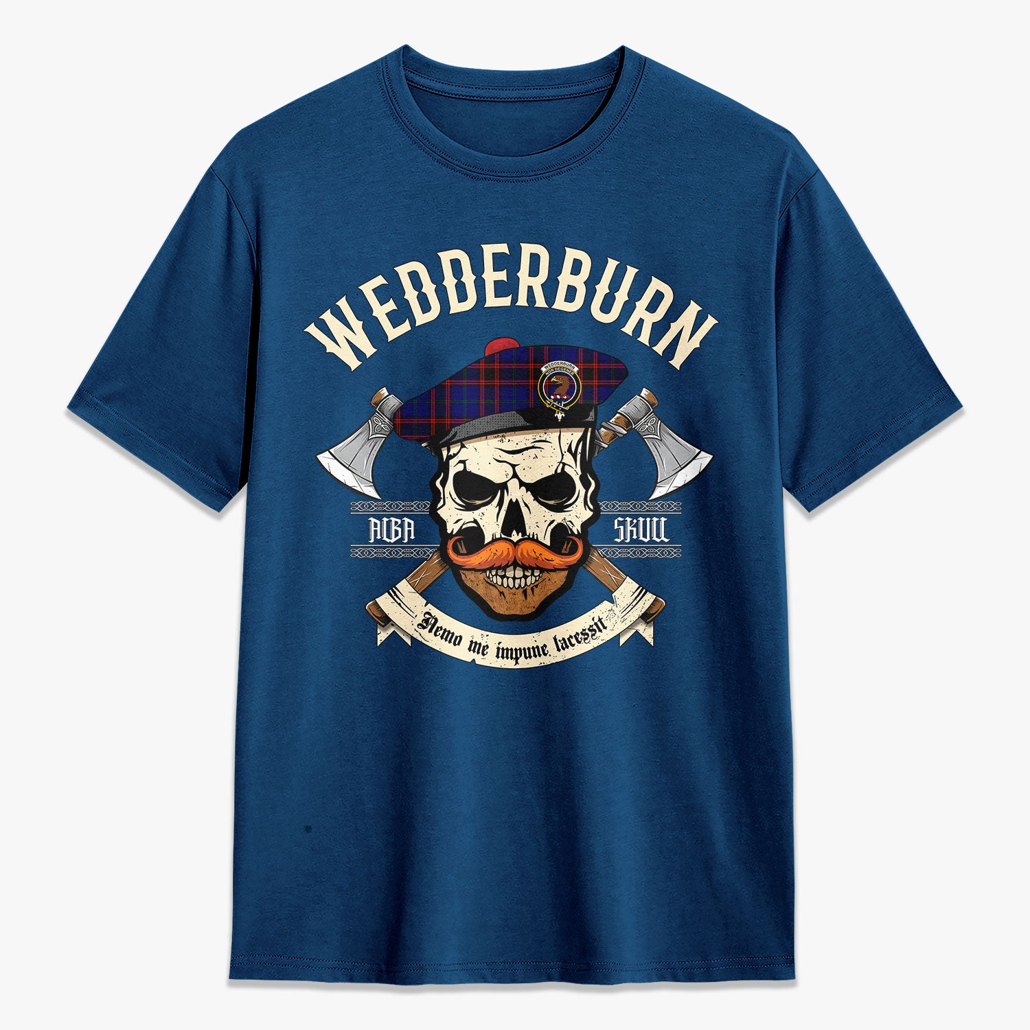 Wedderburn Tartan Crest 2D T-shirt - Alba Skull Style