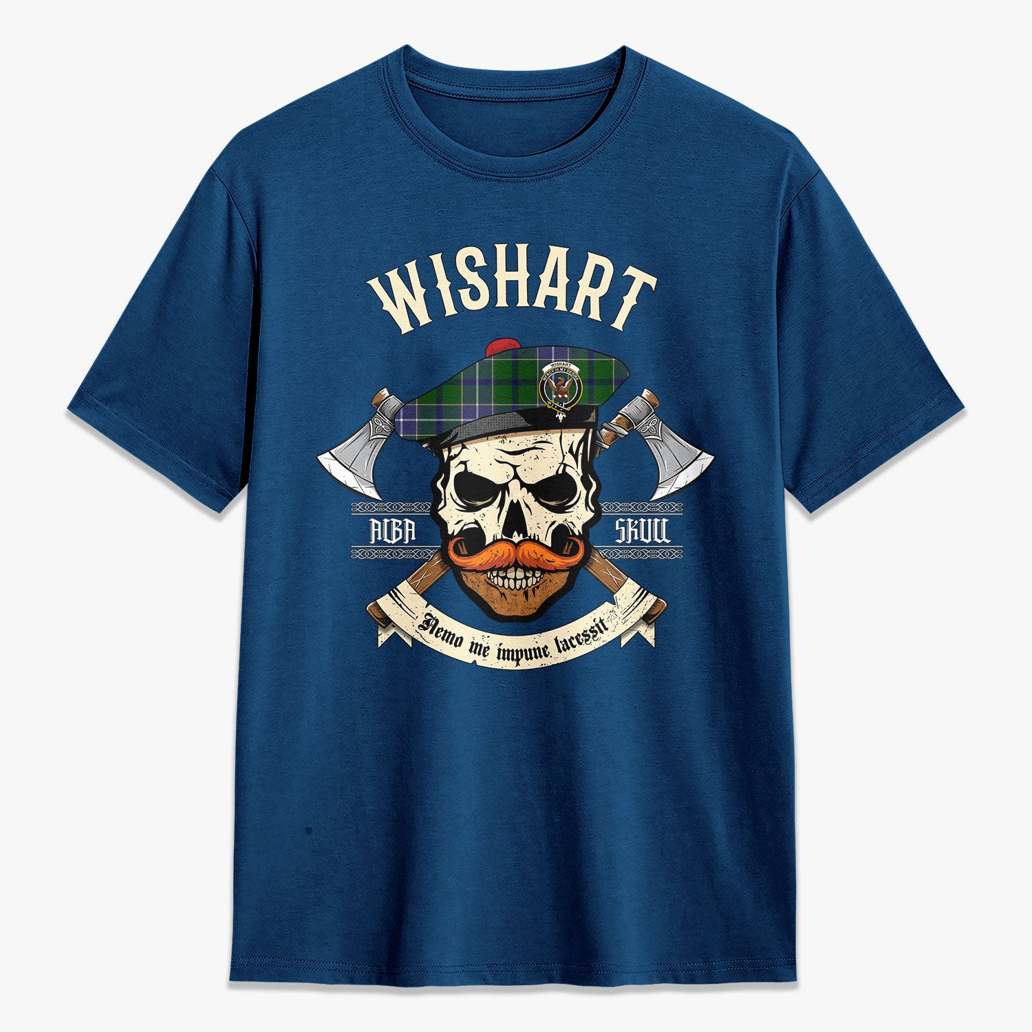 Wishart Hunting Tartan Crest 2D T-shirt - Alba Skull Style