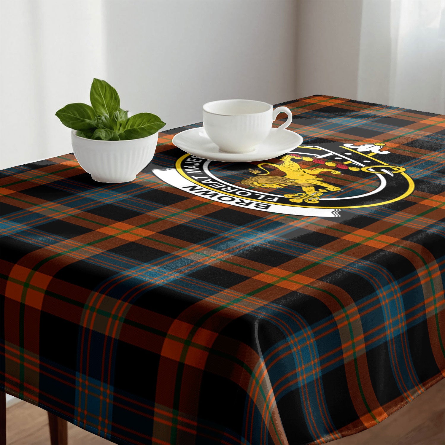 Brown Ancient Tartan Crest Tablecloth