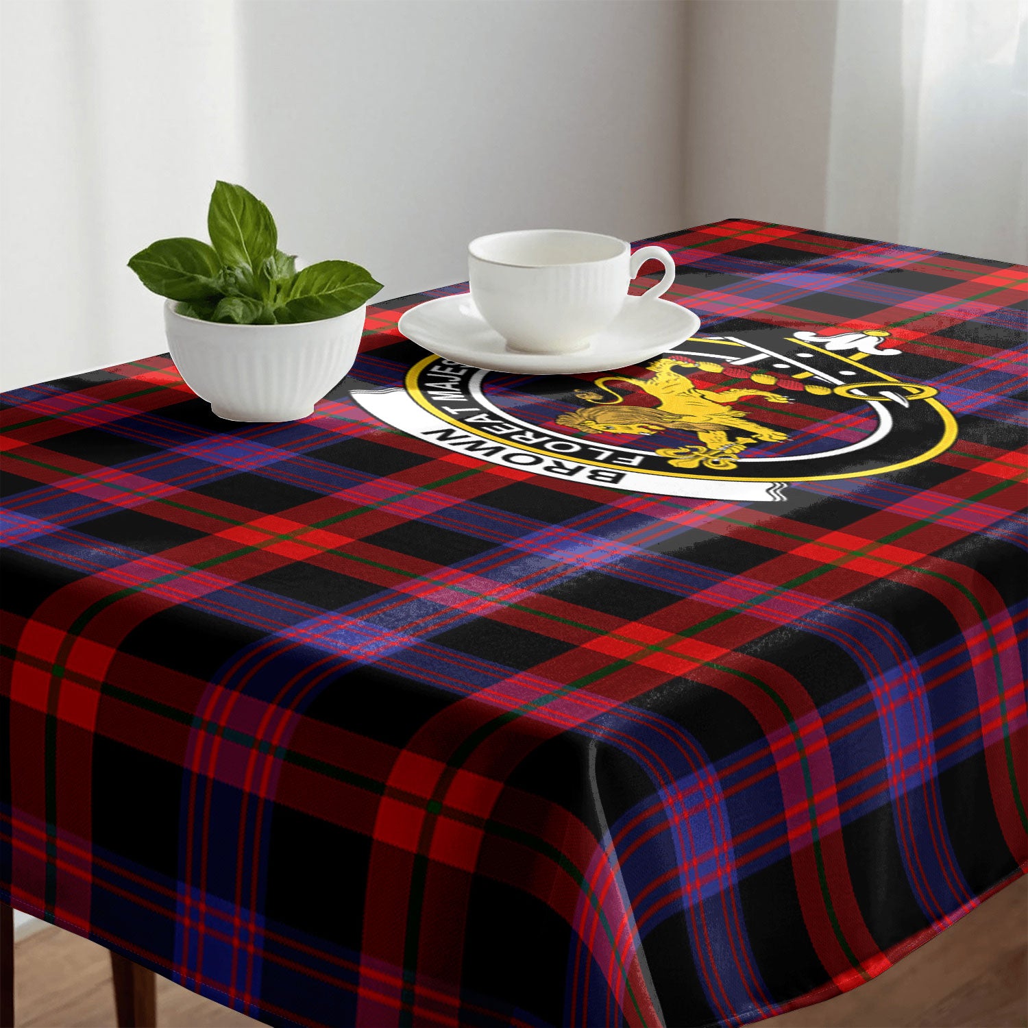 Brown Modern Tartan Crest Tablecloth