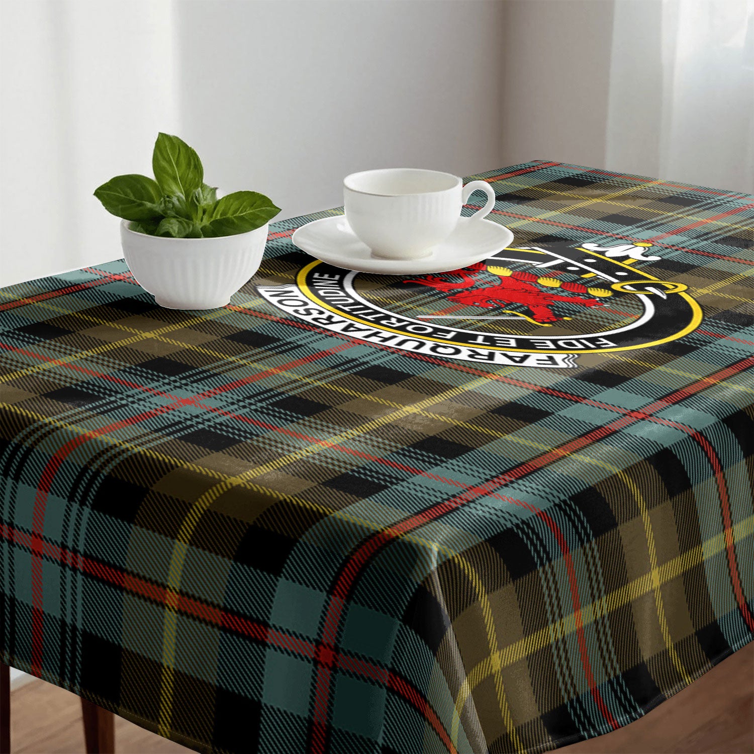 Farquharson Weathered Tartan Crest Tablecloth
