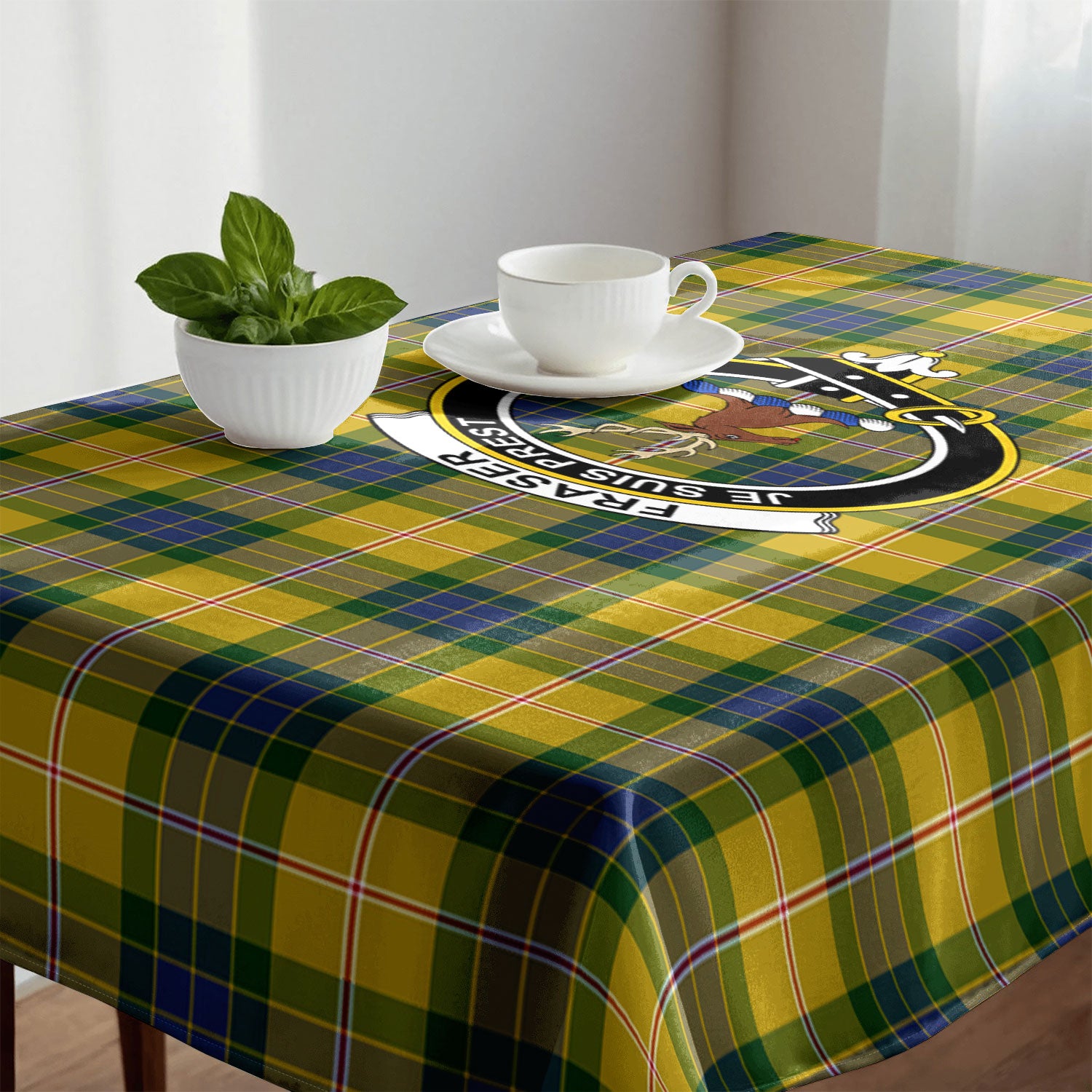 Fraser (of Lovat) Yellow Tartan Crest Tablecloth