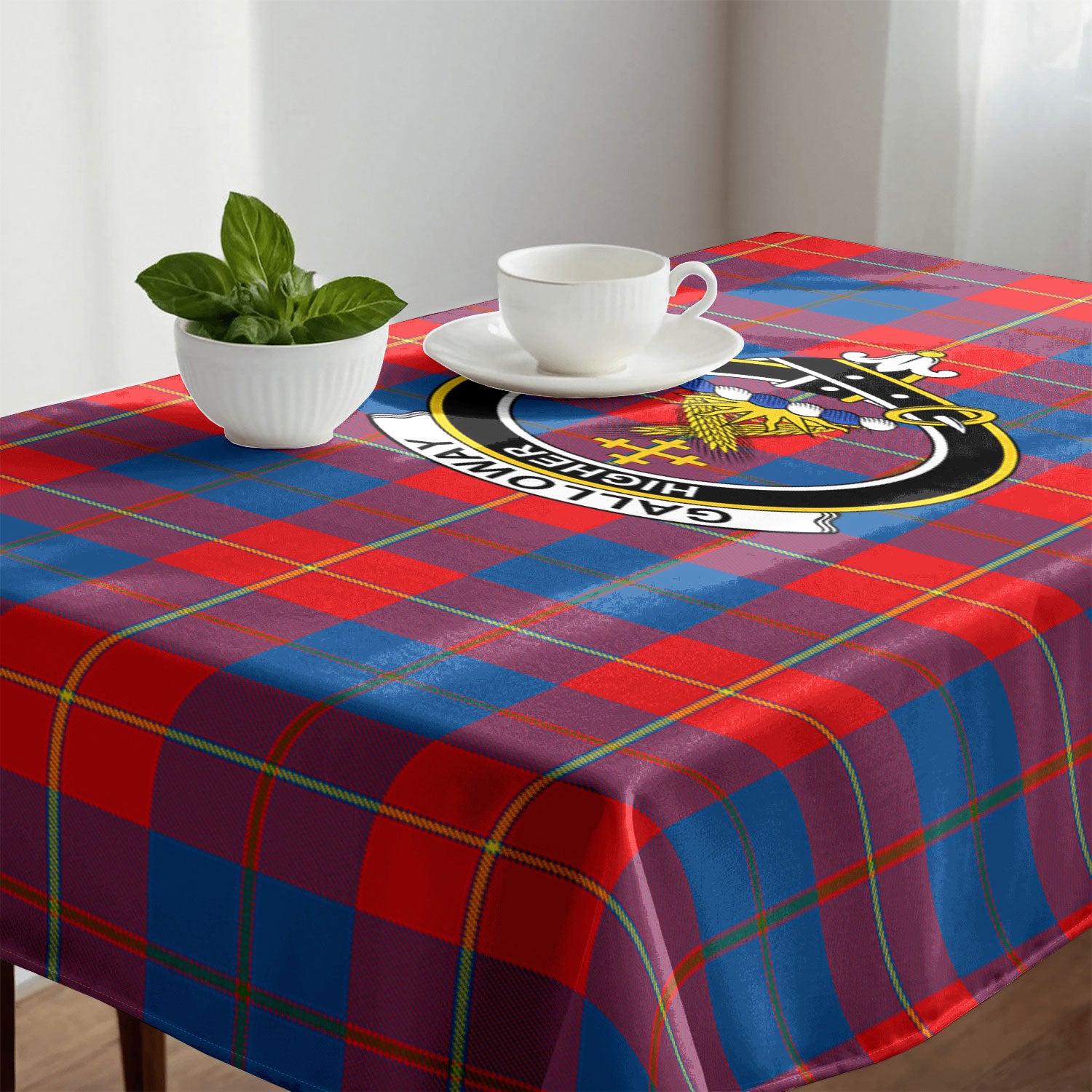 Galloway Red Tartan Crest Tablecloth