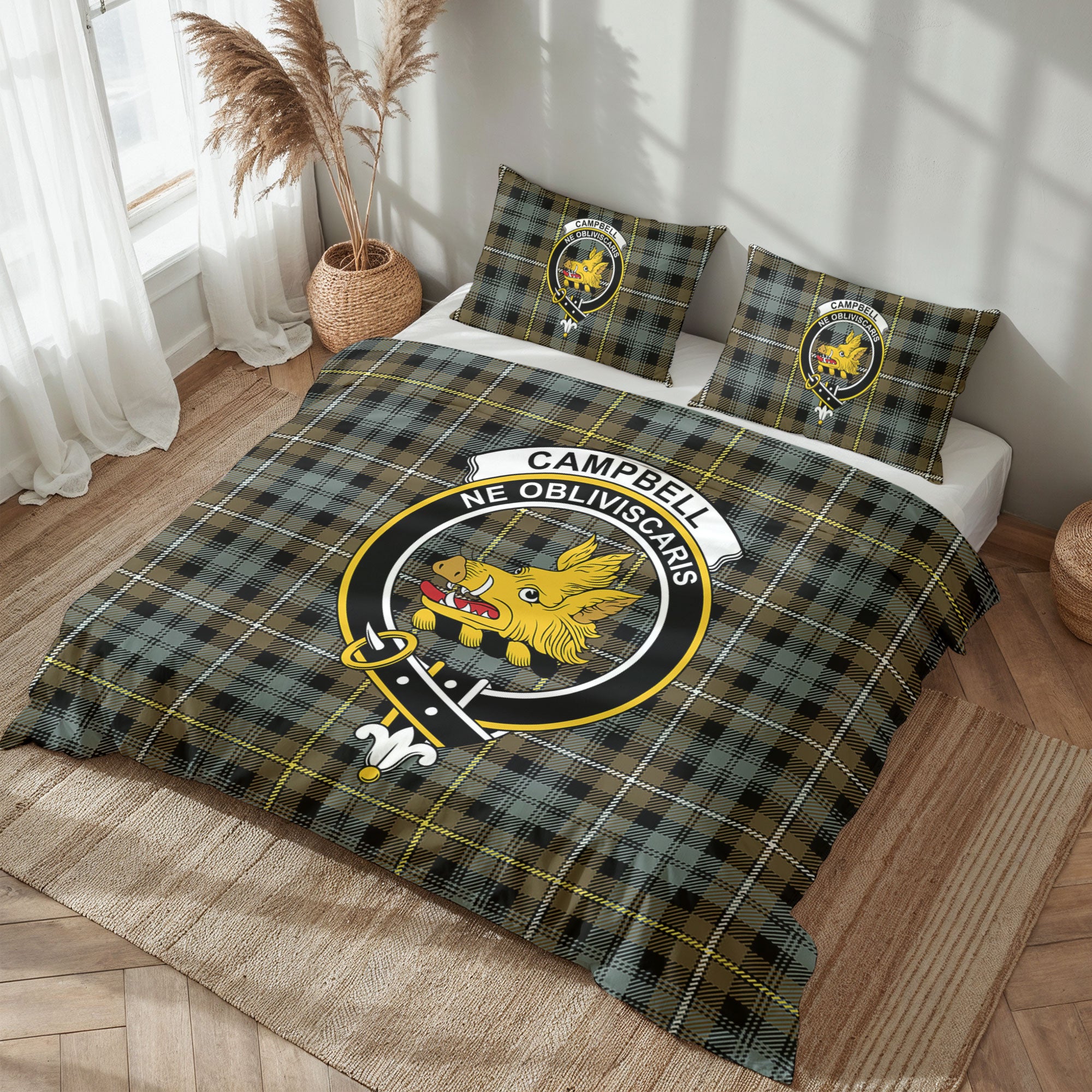 Campbell Argyll Weathered Tartan Crest Bedding Set