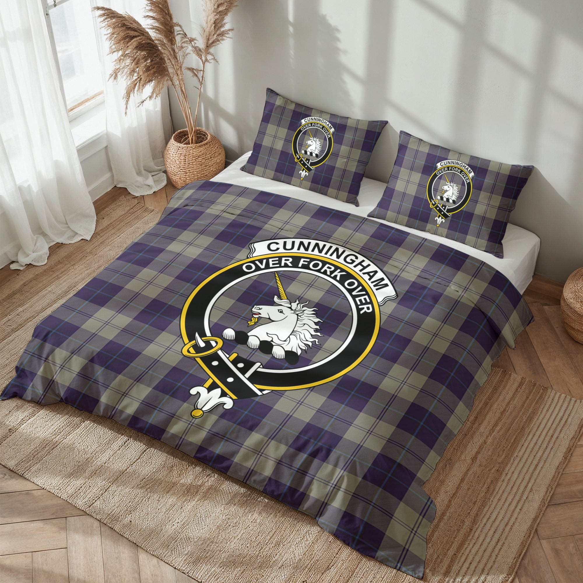 Cunningham Dress Blue Dancers Tartan Crest Bedding Set
