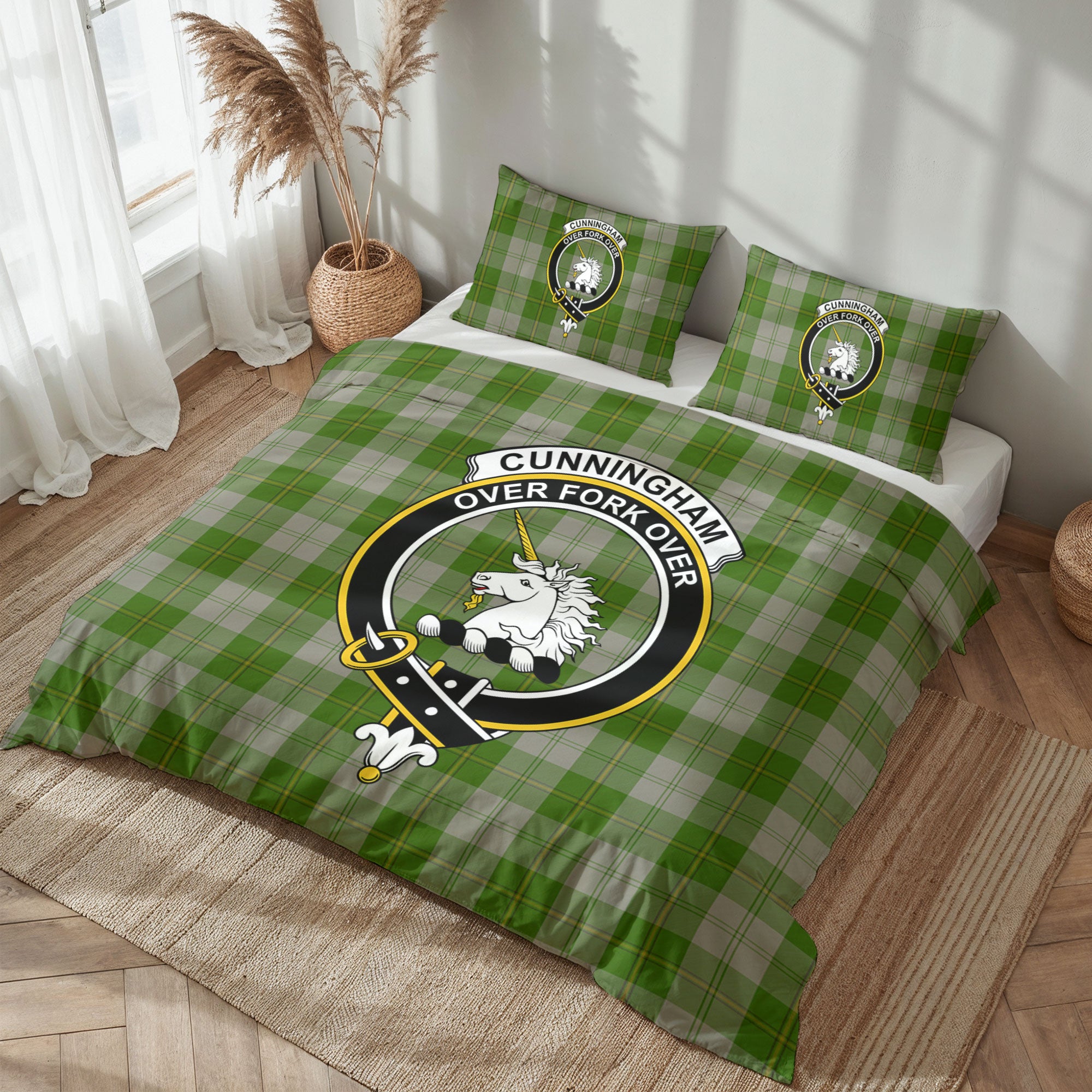 Cunningham Dress Green Dancers Tartan Crest Bedding Set