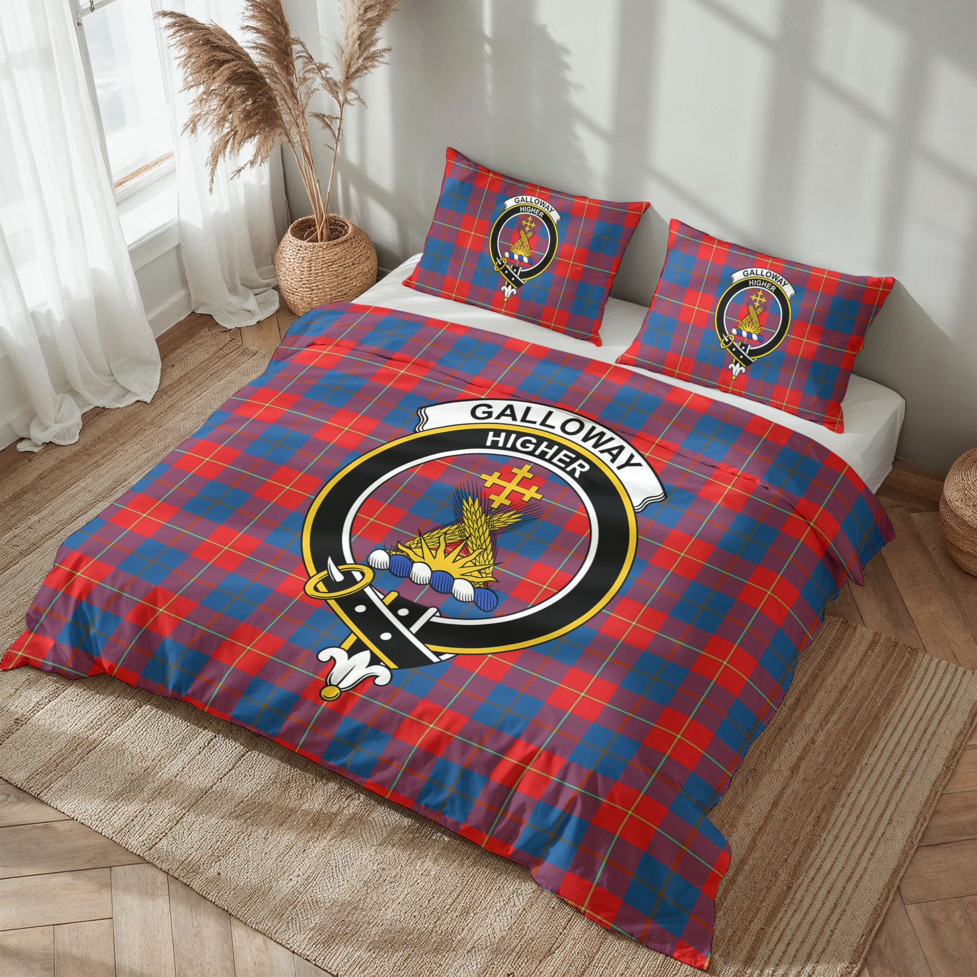 Galloway Red Tartan Crest Bedding Set