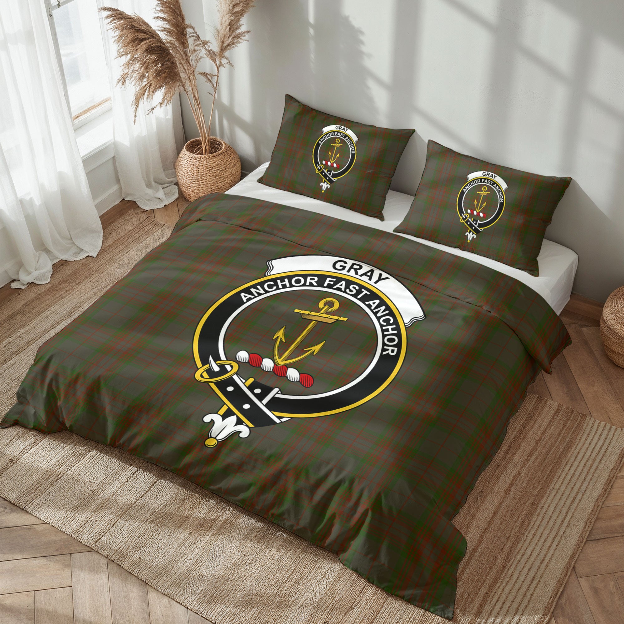 Gray Tartan Crest Bedding Set