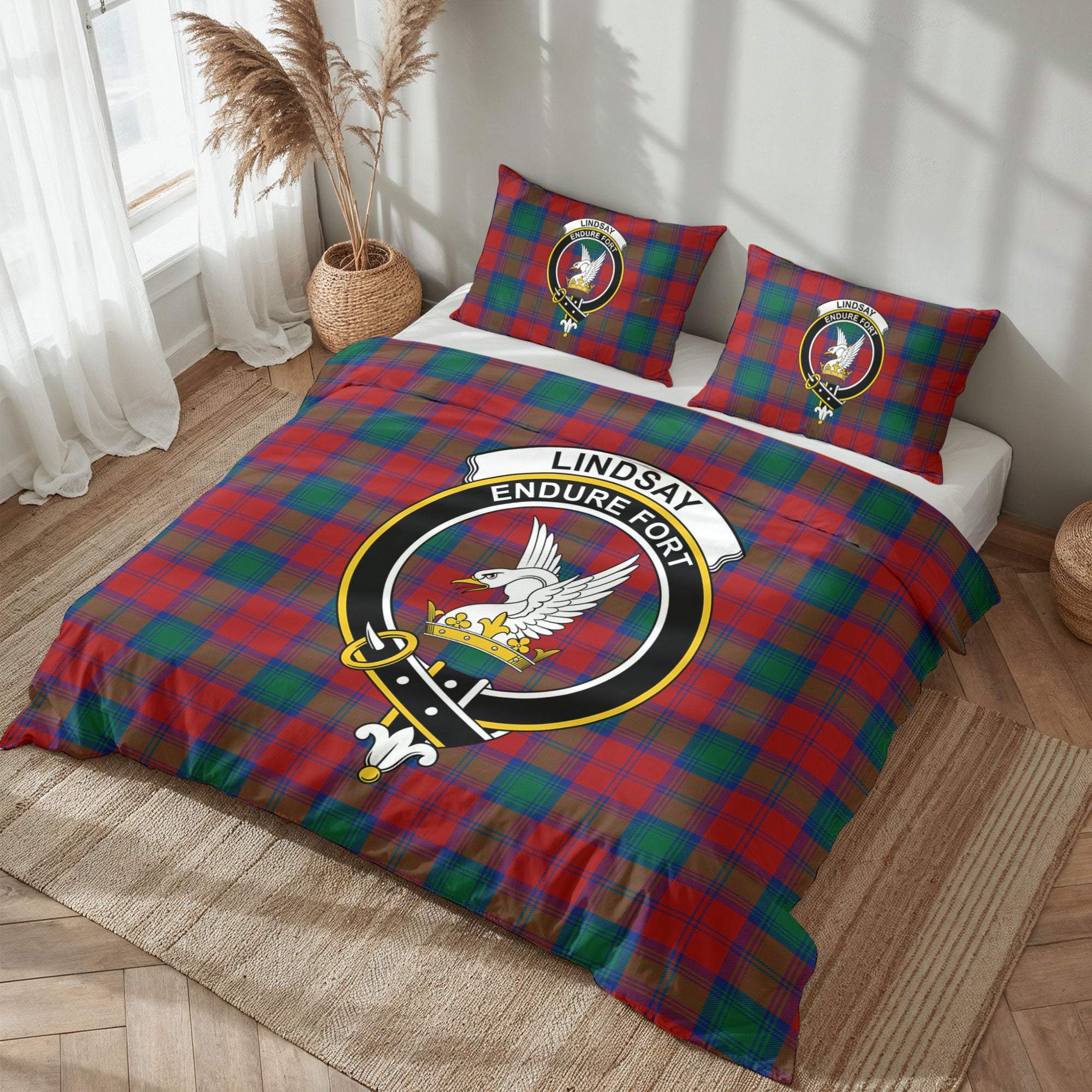 Lindsay Modern Tartan Crest Bedding Set