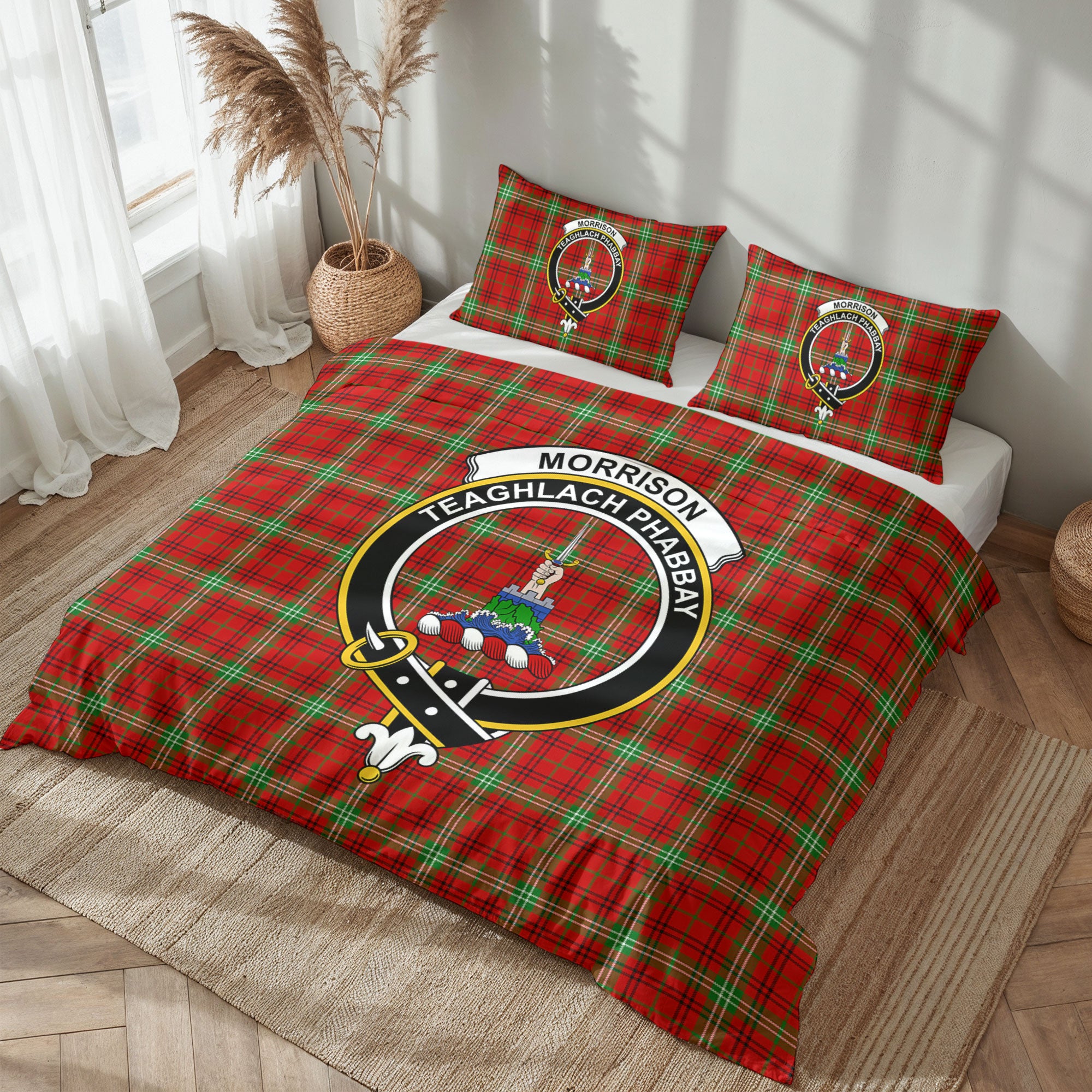 Morrison Red Modern Tartan Crest Bedding Set