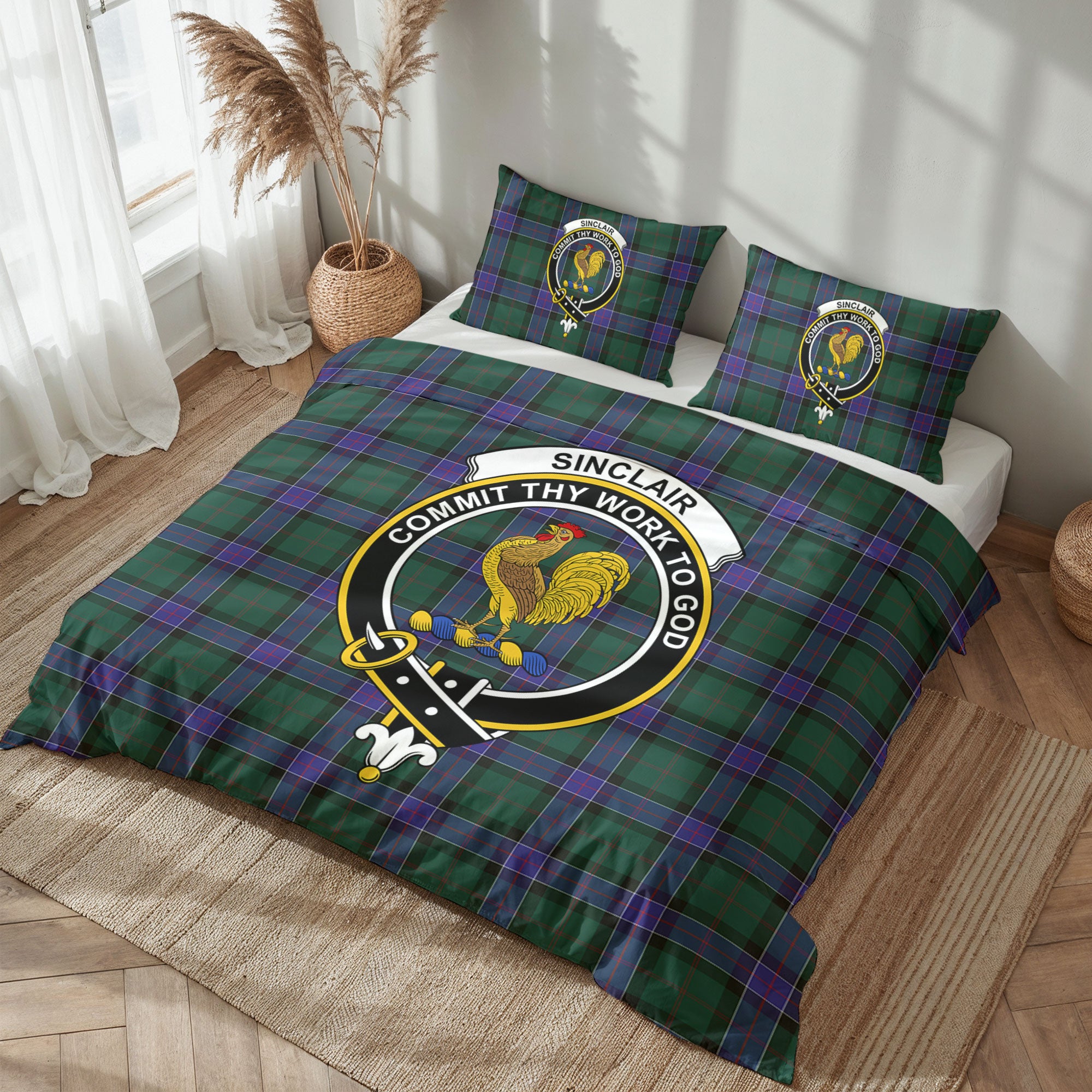 Sinclair Hunting Modern Tartan Crest Bedding Set