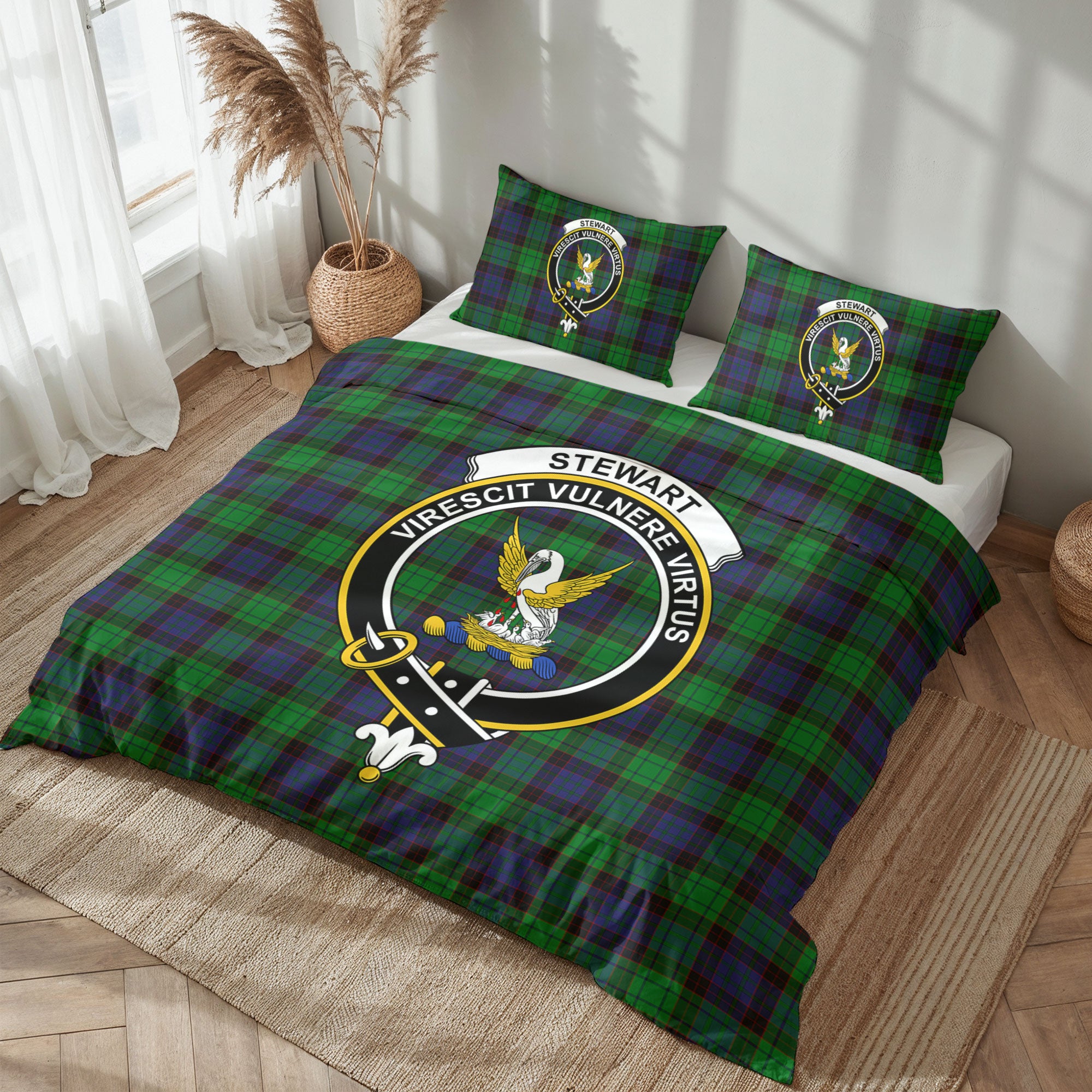 Stewart Old Modern Tartan Crest Bedding Set