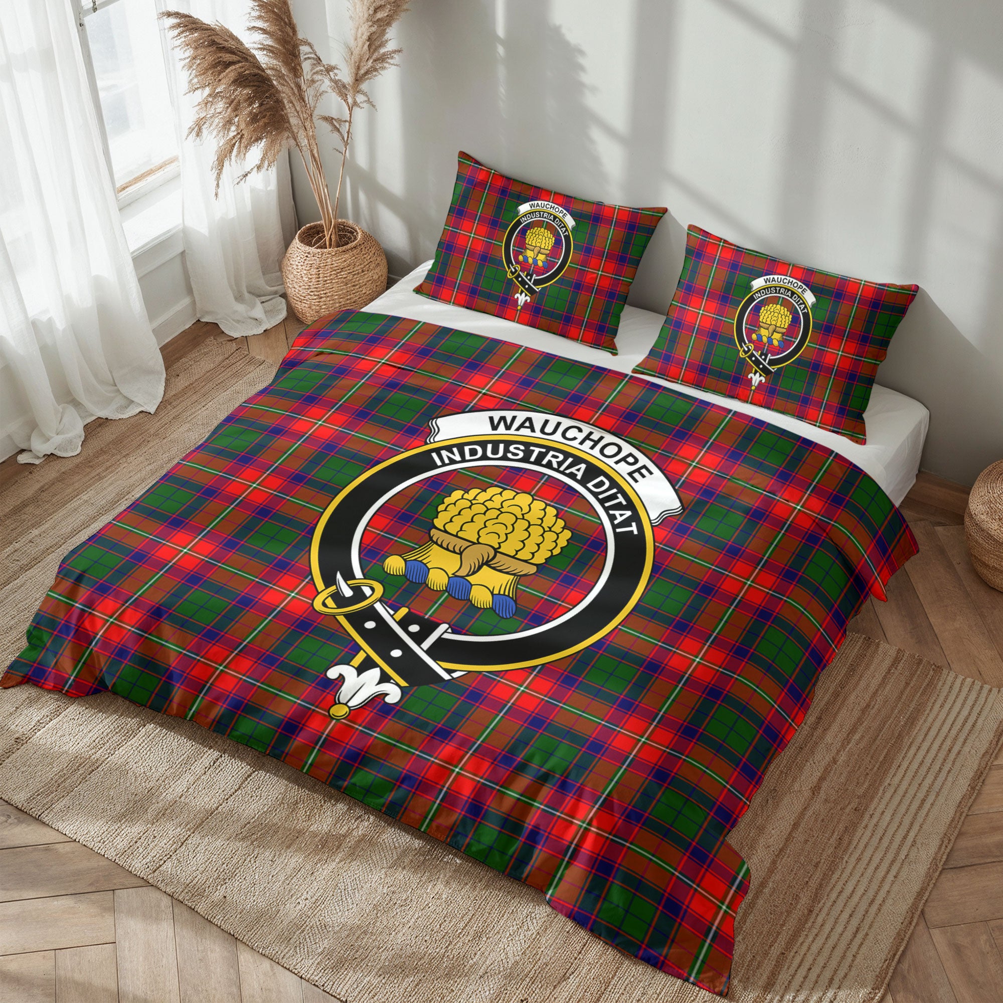 Wauchope (or Waugh) Tartan Crest Bedding Set