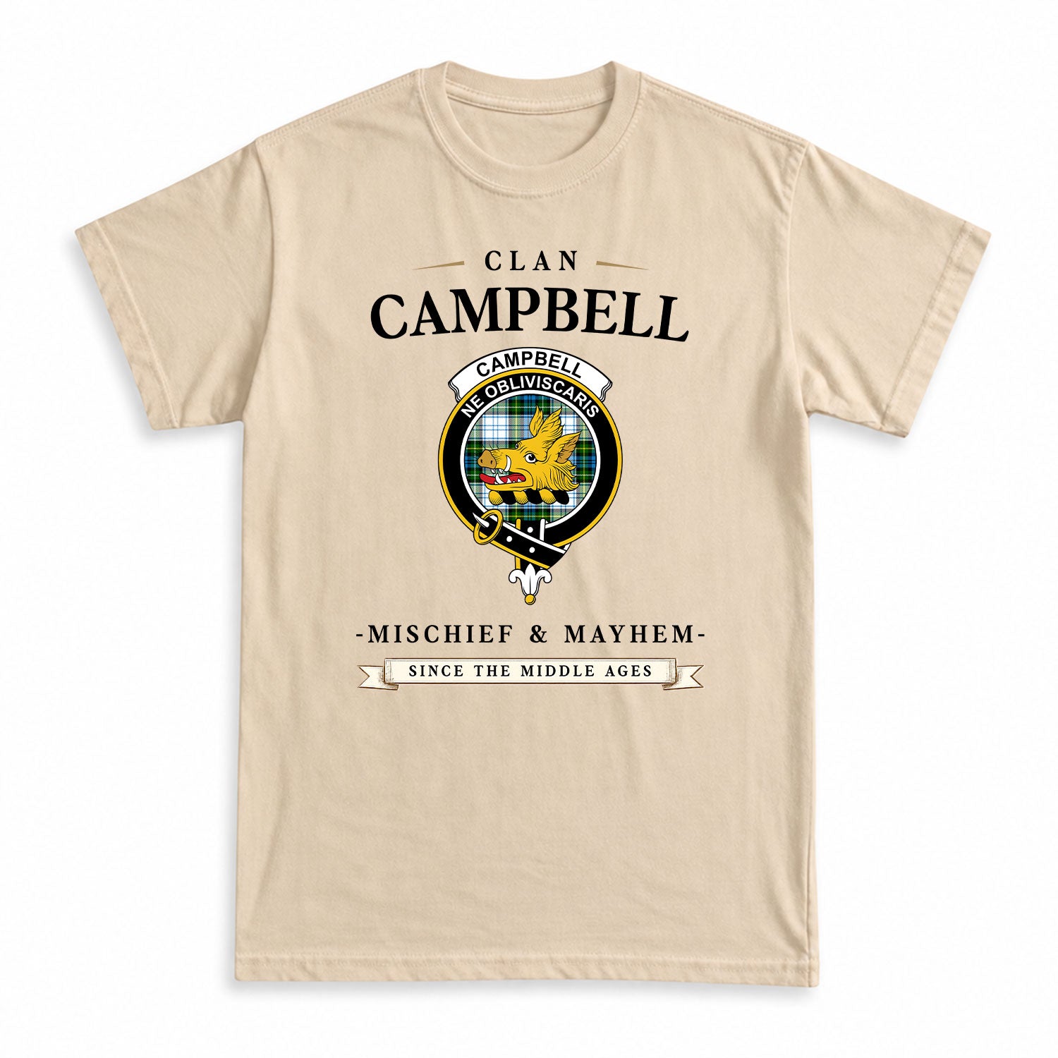 Campbell Dress Tartan Crest Mischief and Mayhem T-shirt