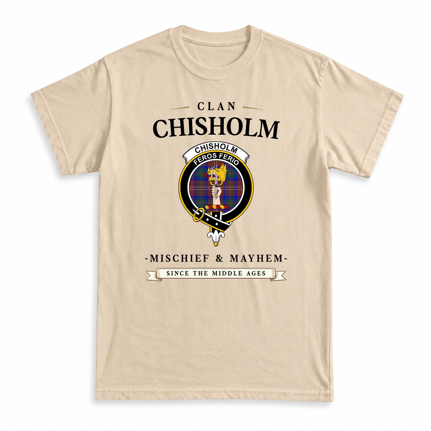 Chisholm Hunting Modern Tartan Crest Mischief and Mayhem T-shirt