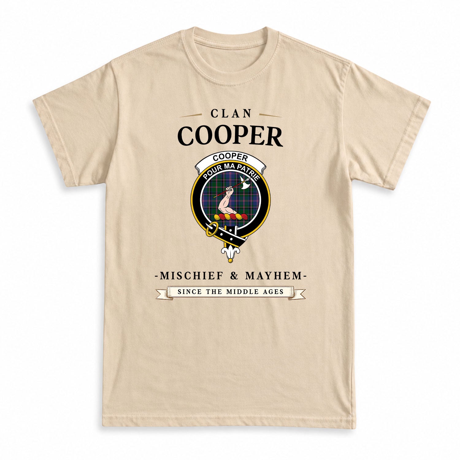 Cooper Tartan Crest Mischief and Mayhem T-shirt