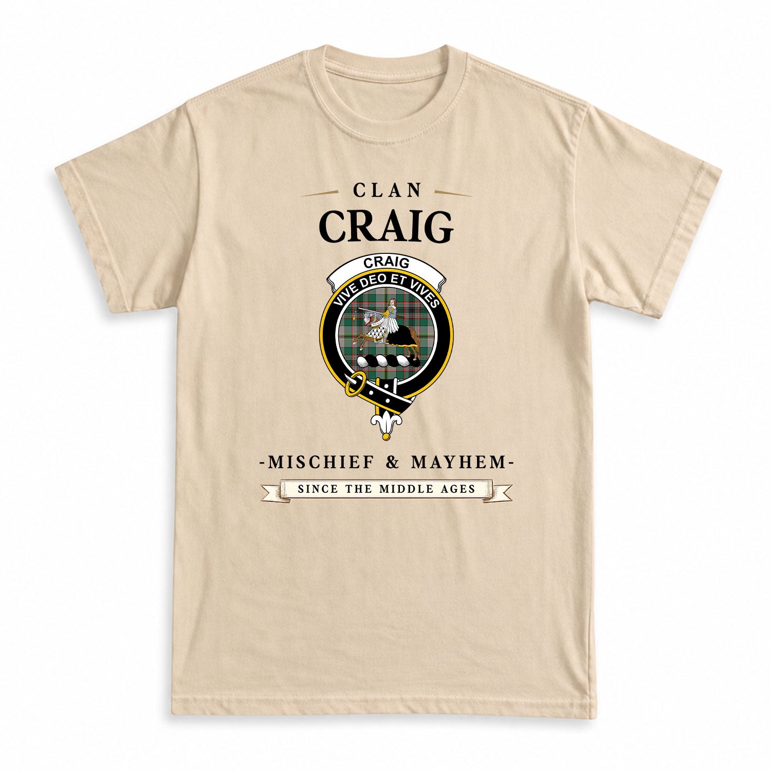 Craig Ancient Tartan Crest Mischief and Mayhem T-shirt