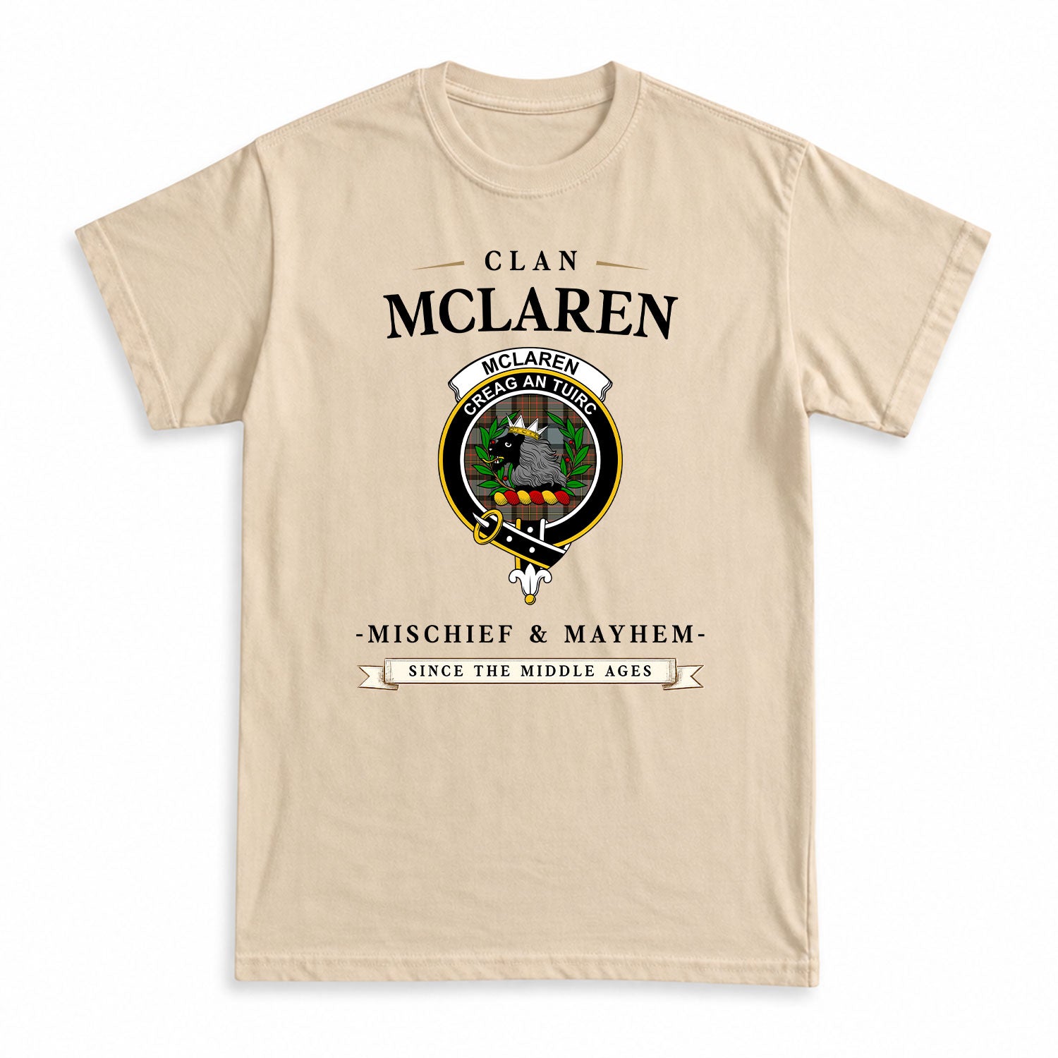 McLaren Weathered Tartan Crest Mischief and Mayhem T-shirt
