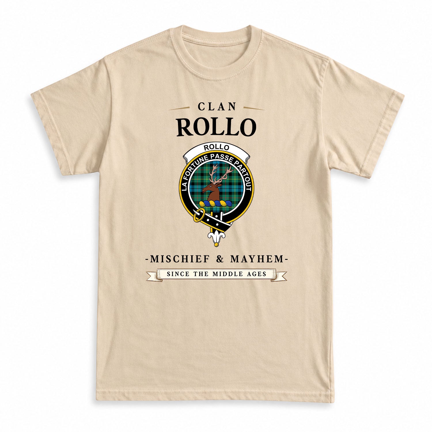 Rollo Ancient Tartan Crest Mischief and Mayhem T-shirt