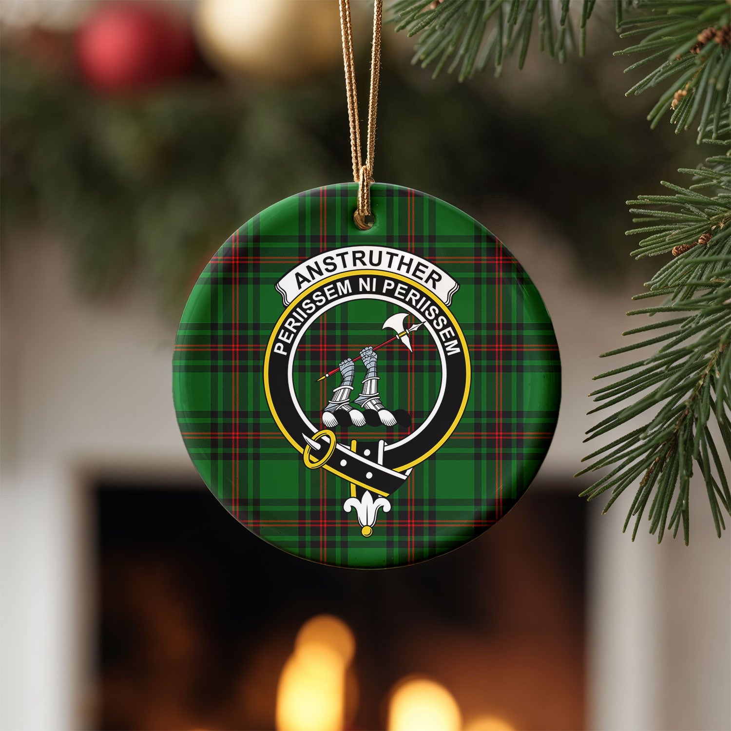 Anstruther Tartan Crest Christmas Ceramic Ornament
