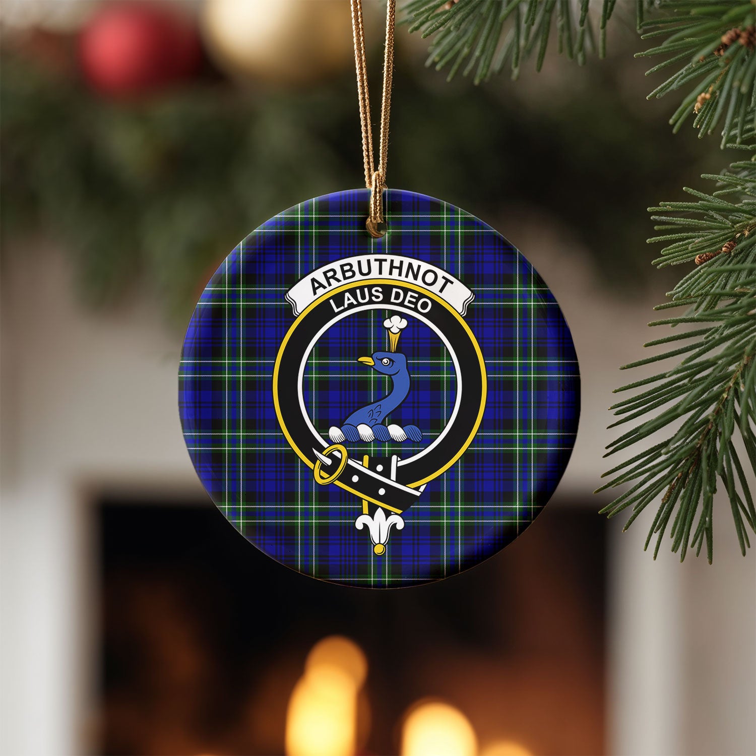 Arbuthnot Modern Tartan Crest Christmas Ceramic Ornament