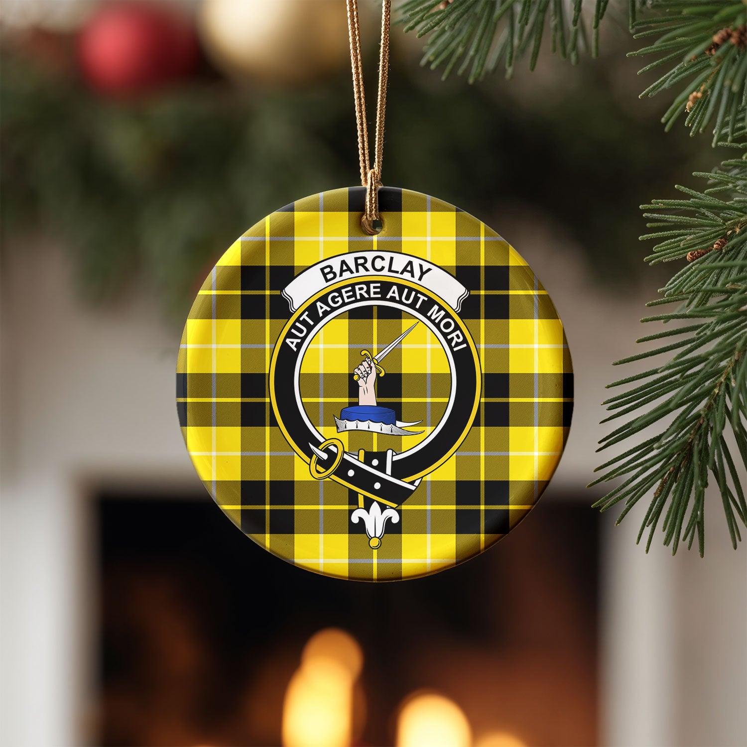 Barclay Dress Modern Tartan Crest Christmas Ceramic Ornament