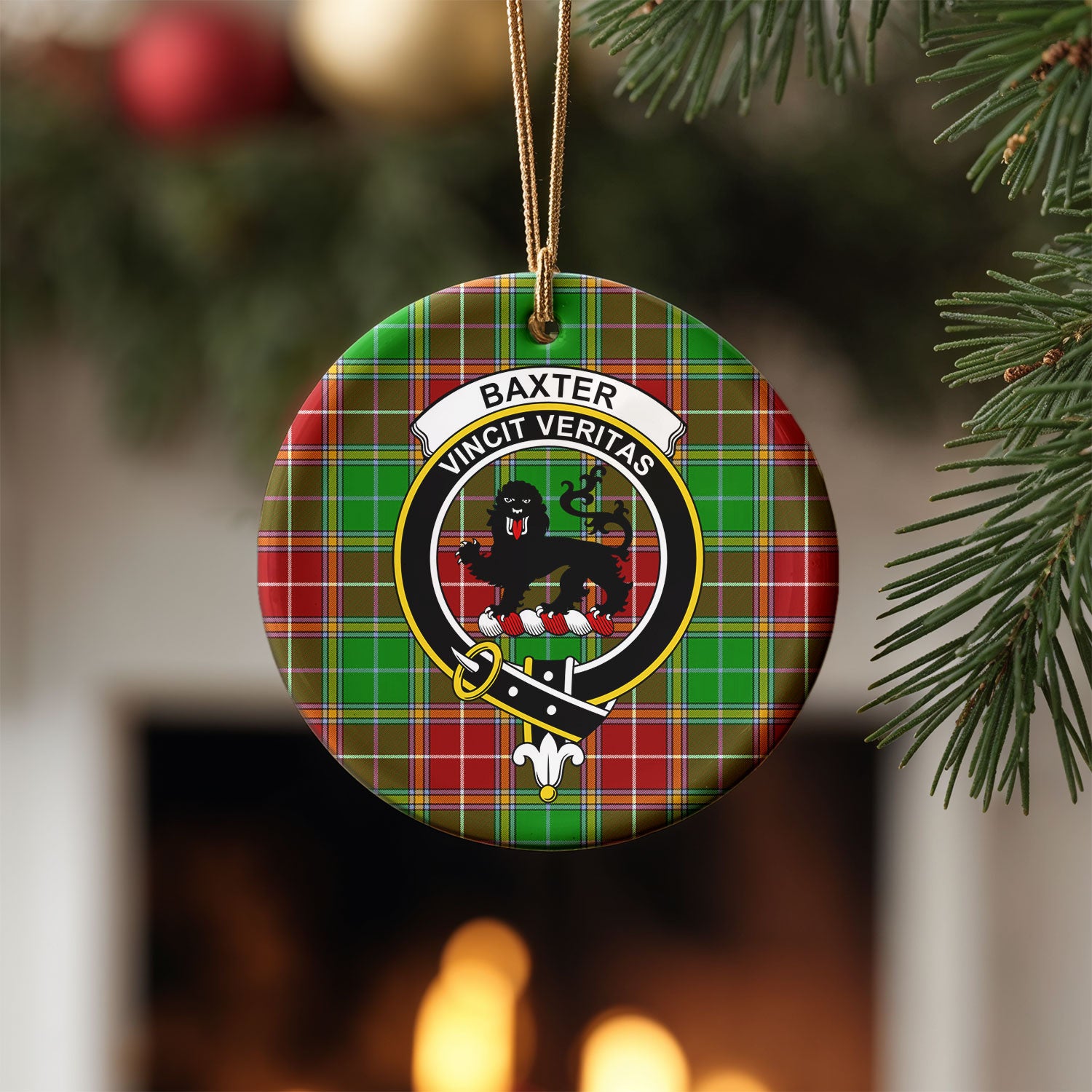 Baxter Modern Tartan Crest Christmas Ceramic Ornament