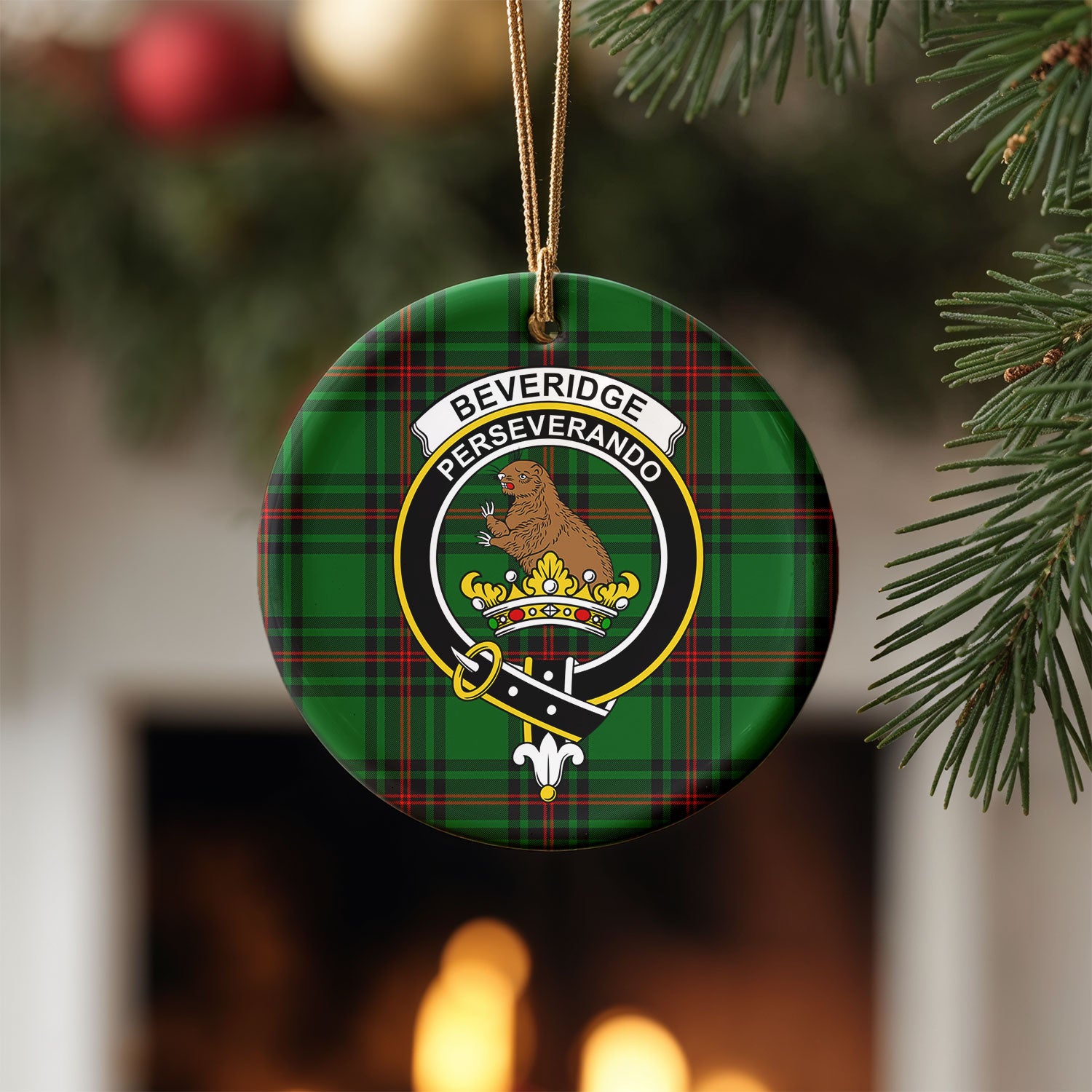 Beveridge Tartan Crest Christmas Ceramic Ornament