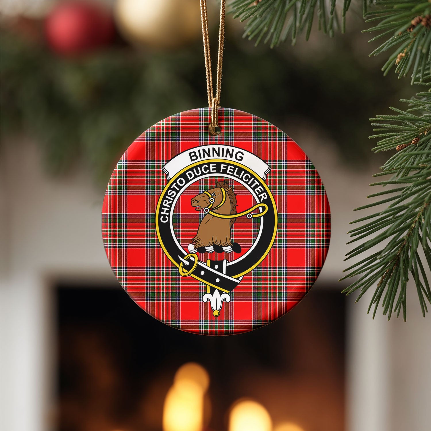 Binning (of Wallifoord) Tartan Crest Christmas Ceramic Ornament