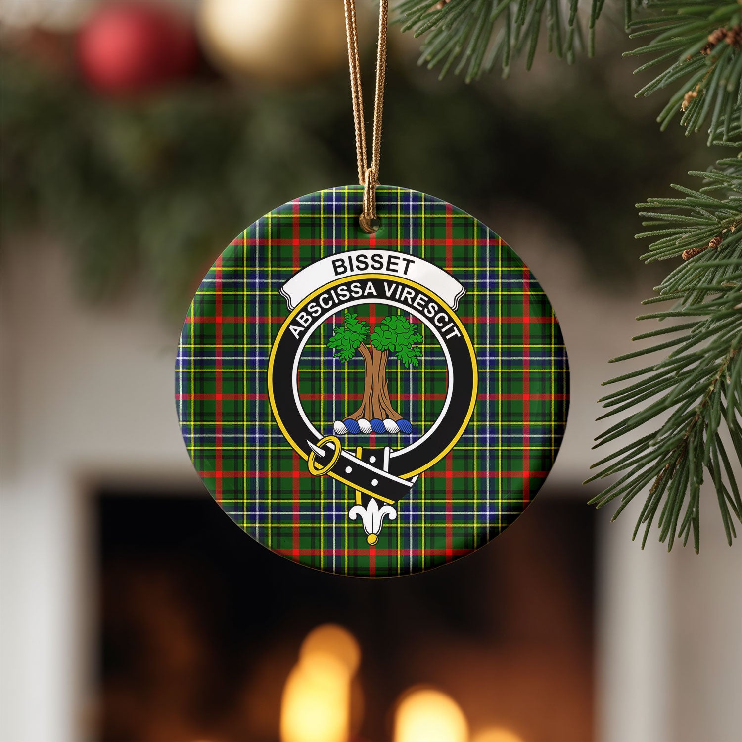 Bisset Tartan Crest Christmas Ceramic Ornament