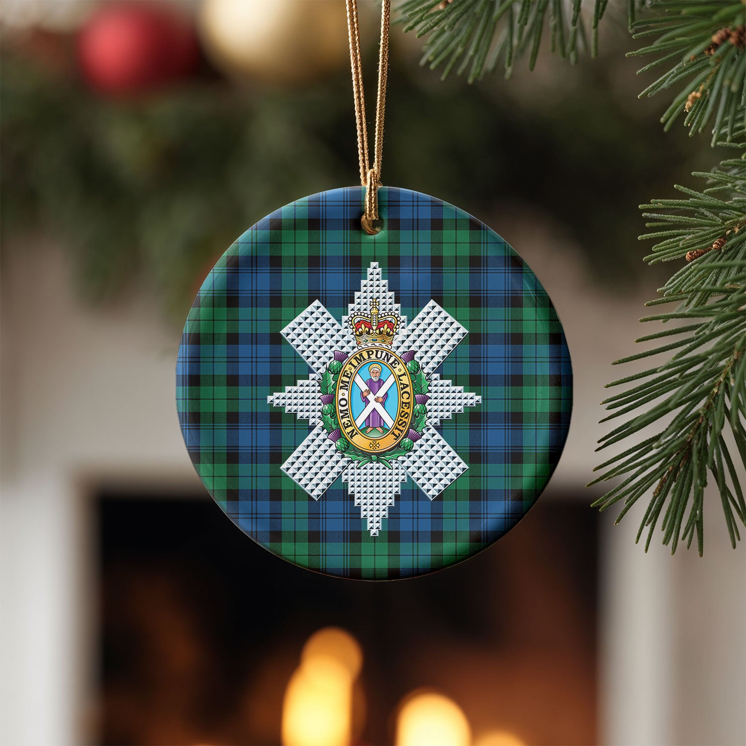 Black Watch Ancient Tartan Crest Christmas Ceramic Ornament