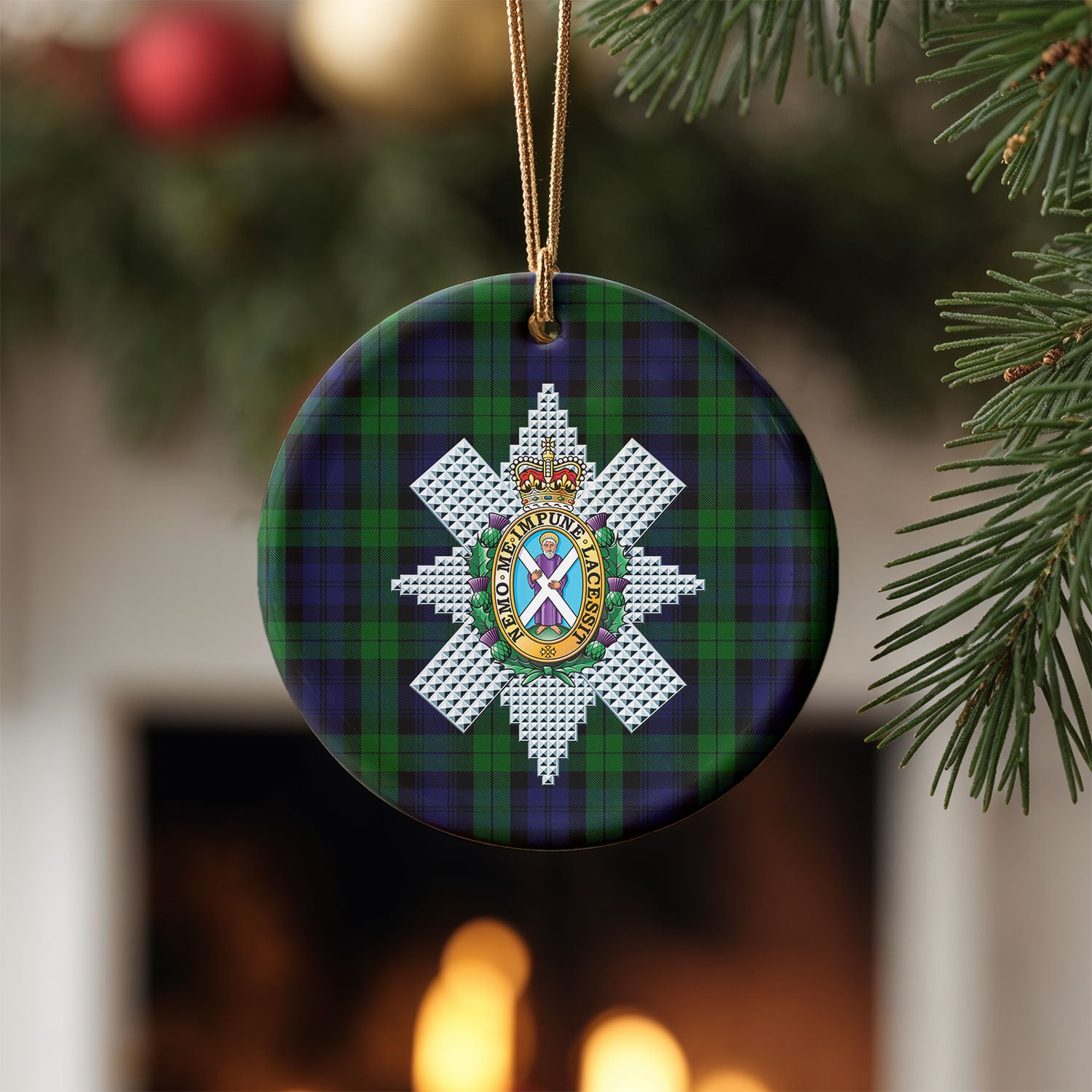 Black Watch Tartan Crest Christmas Ceramic Ornament